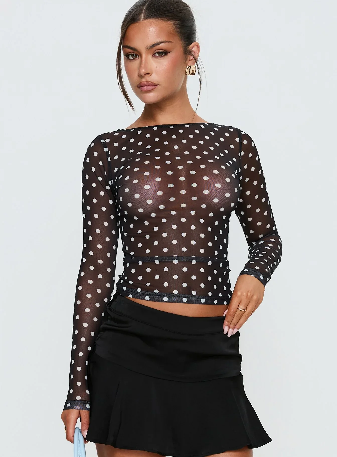 Rosenda Mesh Long Sleeve Top Black / White Polka