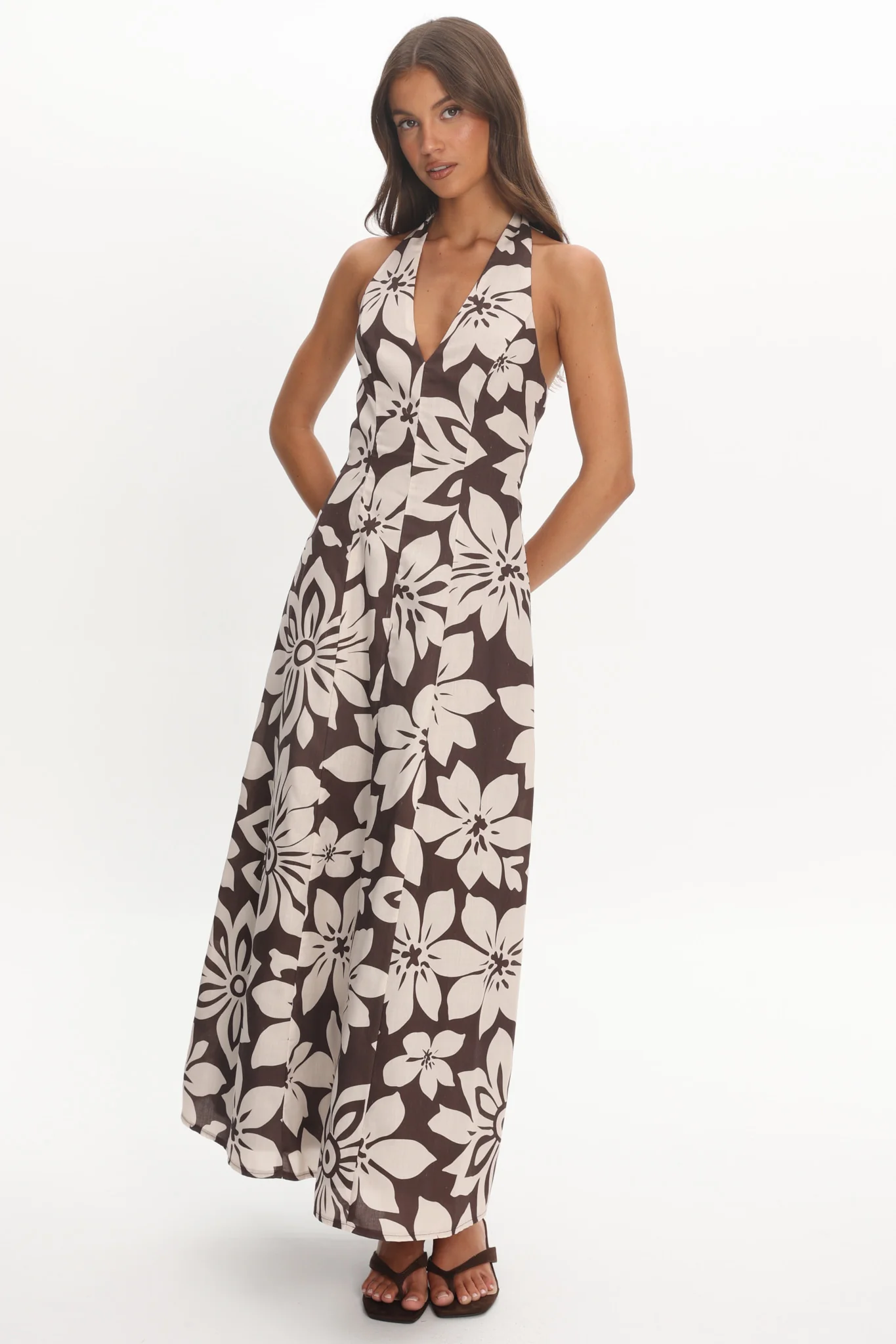 Exhilaration Halterneck Maxi Dress Print Chocolate