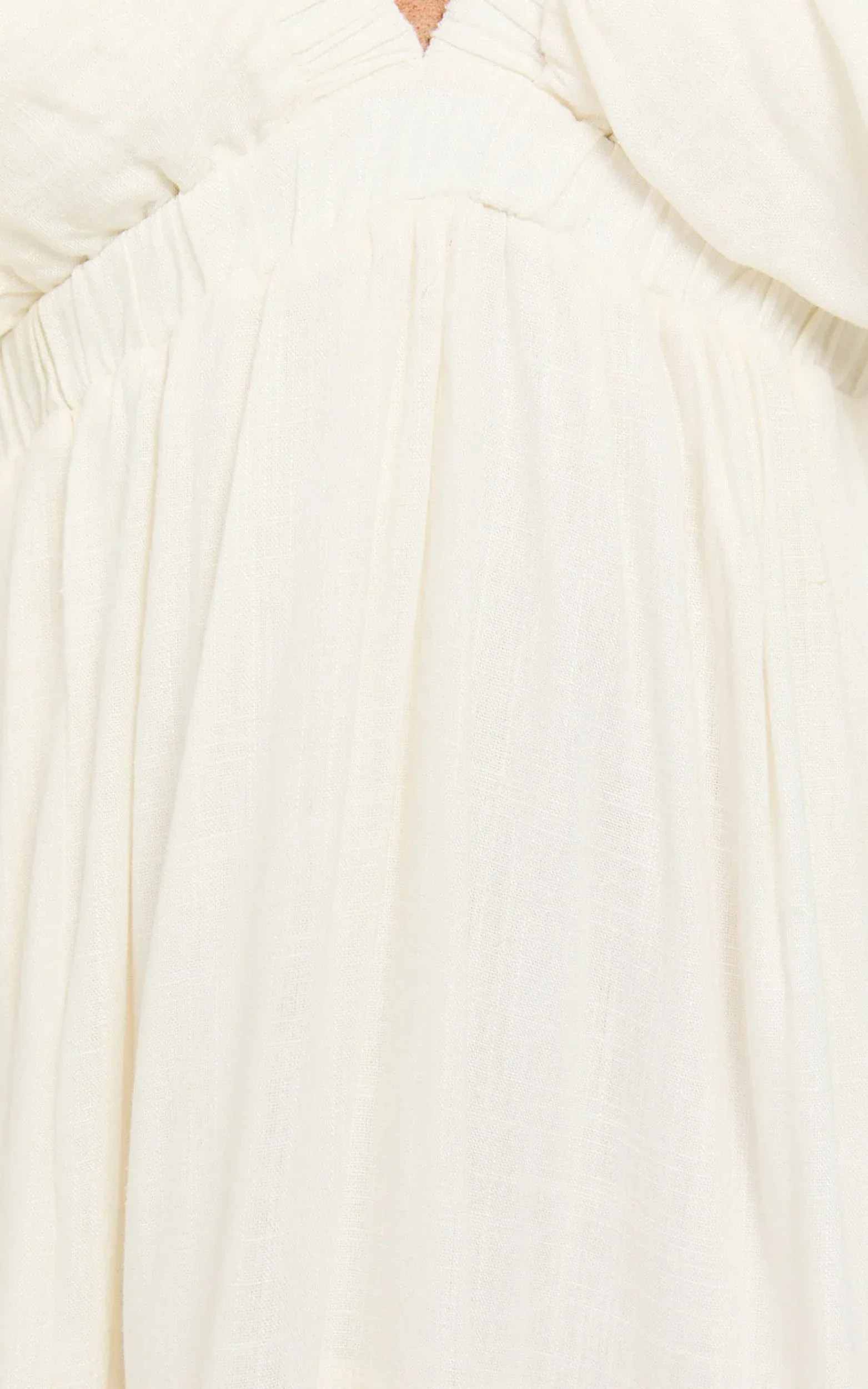 Lyrad Midi Dress Linen Empire Waist Textured Dress in White - luluinthesky