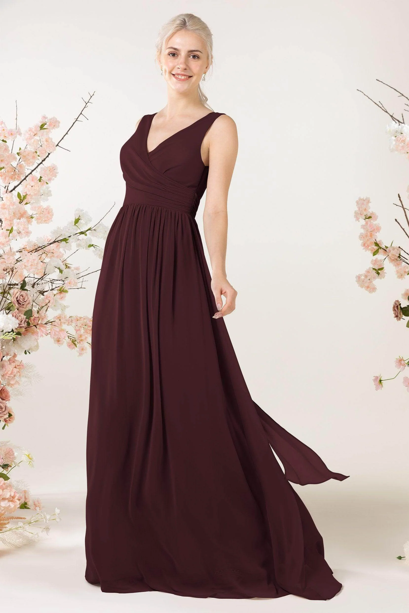 A-Line Sweep-Brush Train Chiffon Bridesmaid Dress CB0456