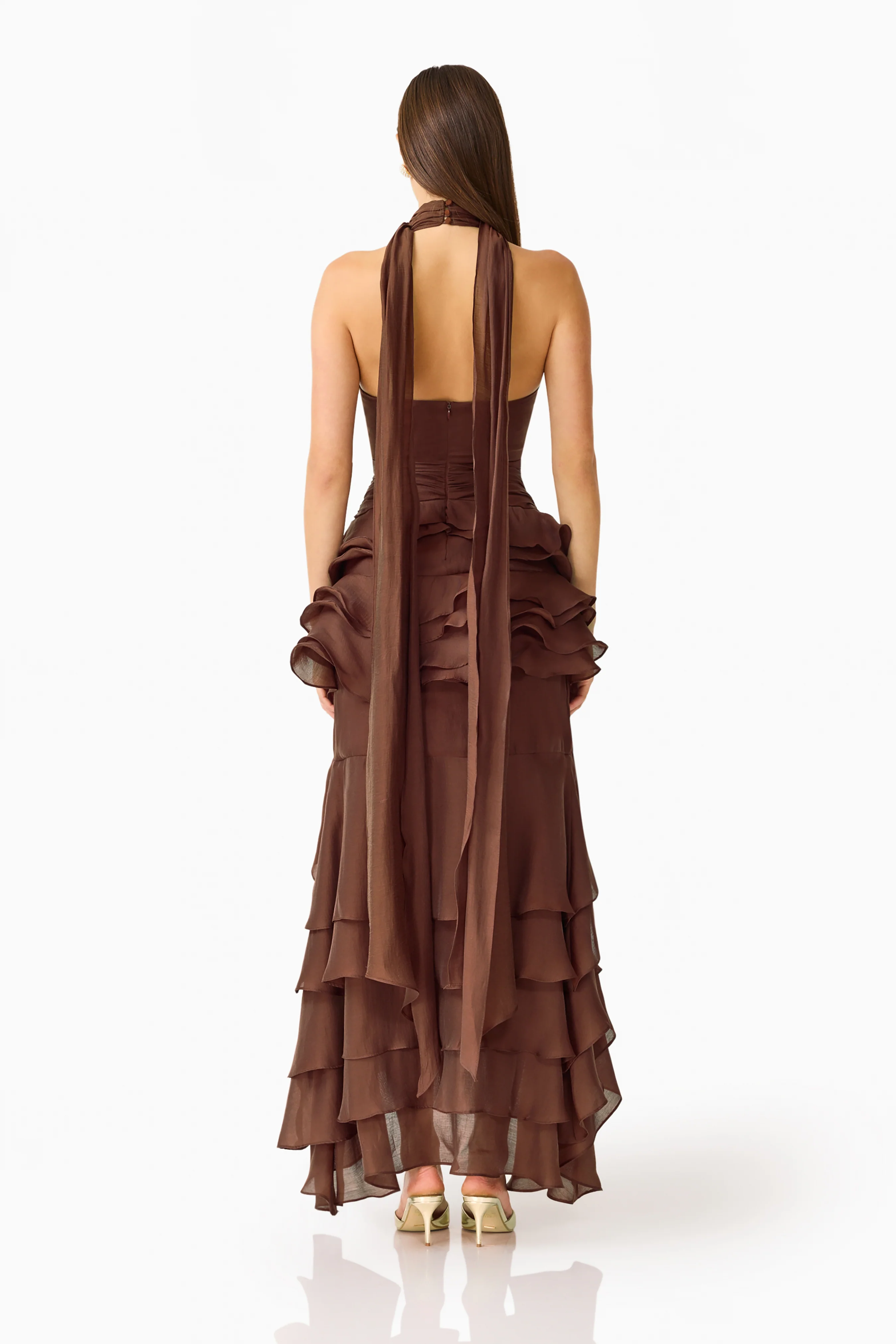 Rosera Halter Gown in Chocolate Brown