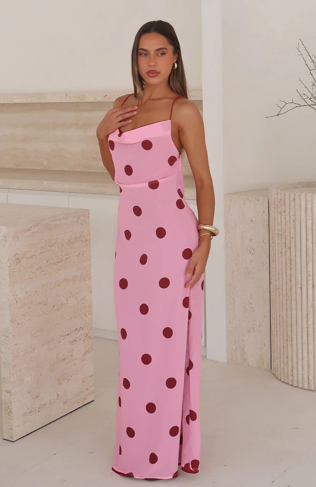 Peony Pop Maxi Dress Pink Polka Dot