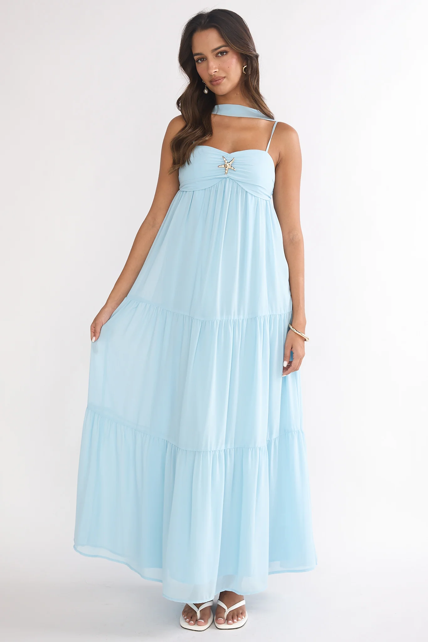 Meesha Cami Strap Scarf Maxi Dress Blue