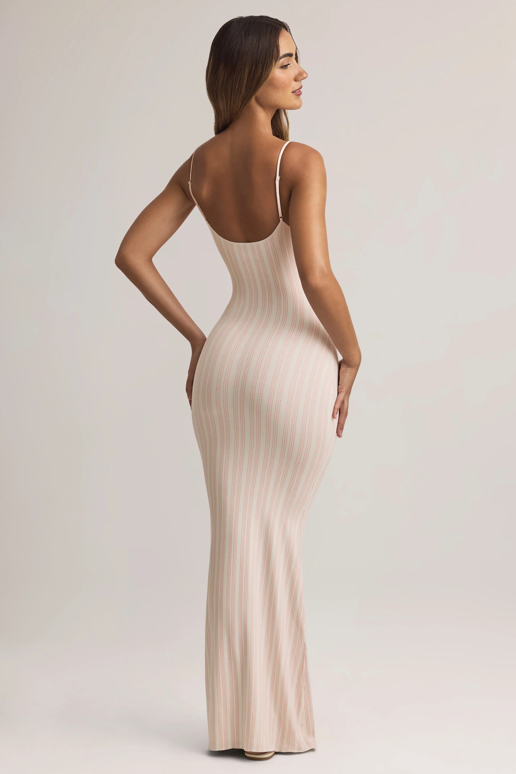Modal Scoop-Neck Strappy Maxi Dress in Stripe Print