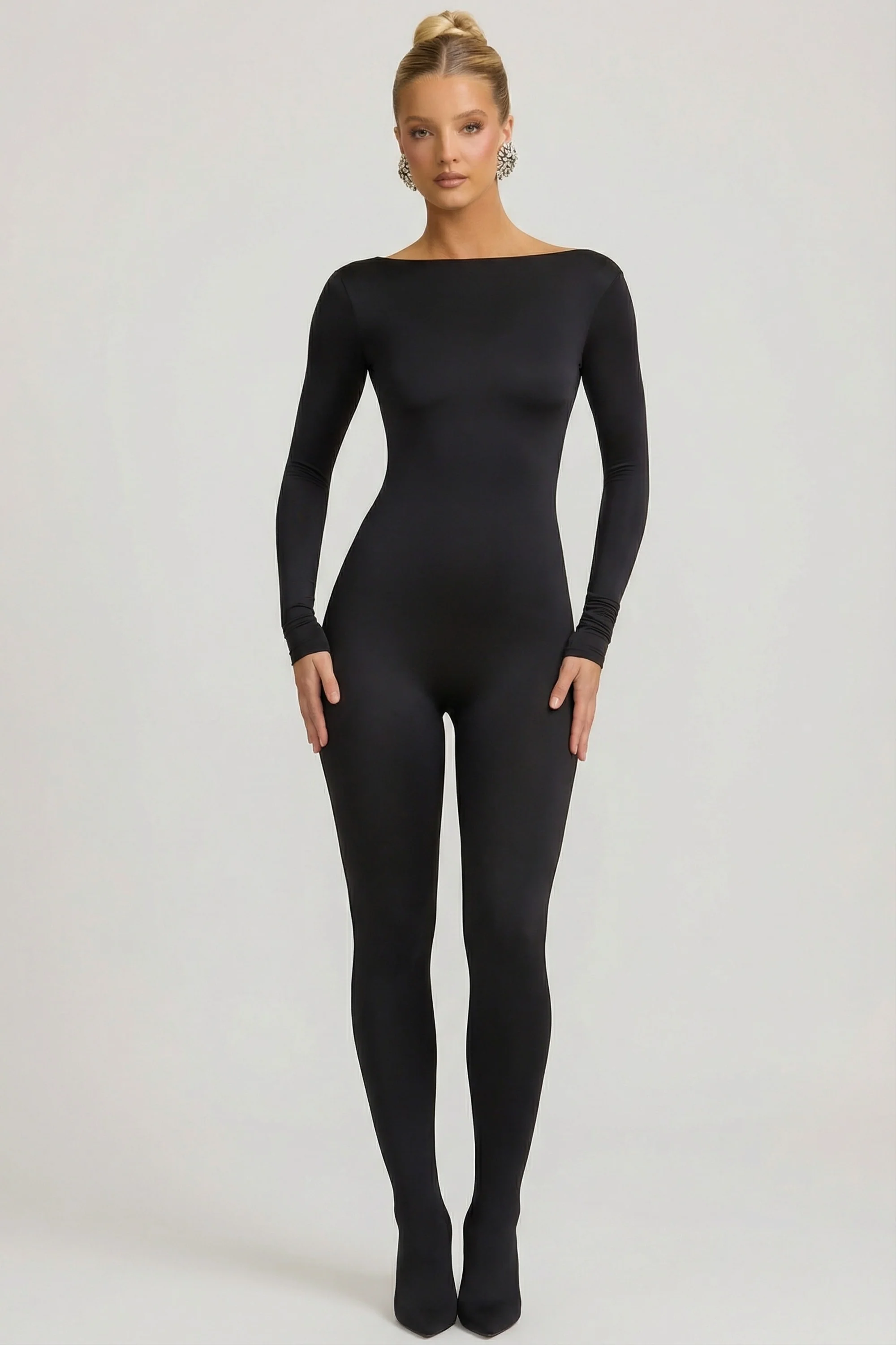 Slinky Jersey Bow-Detail Jumpsuit in Black