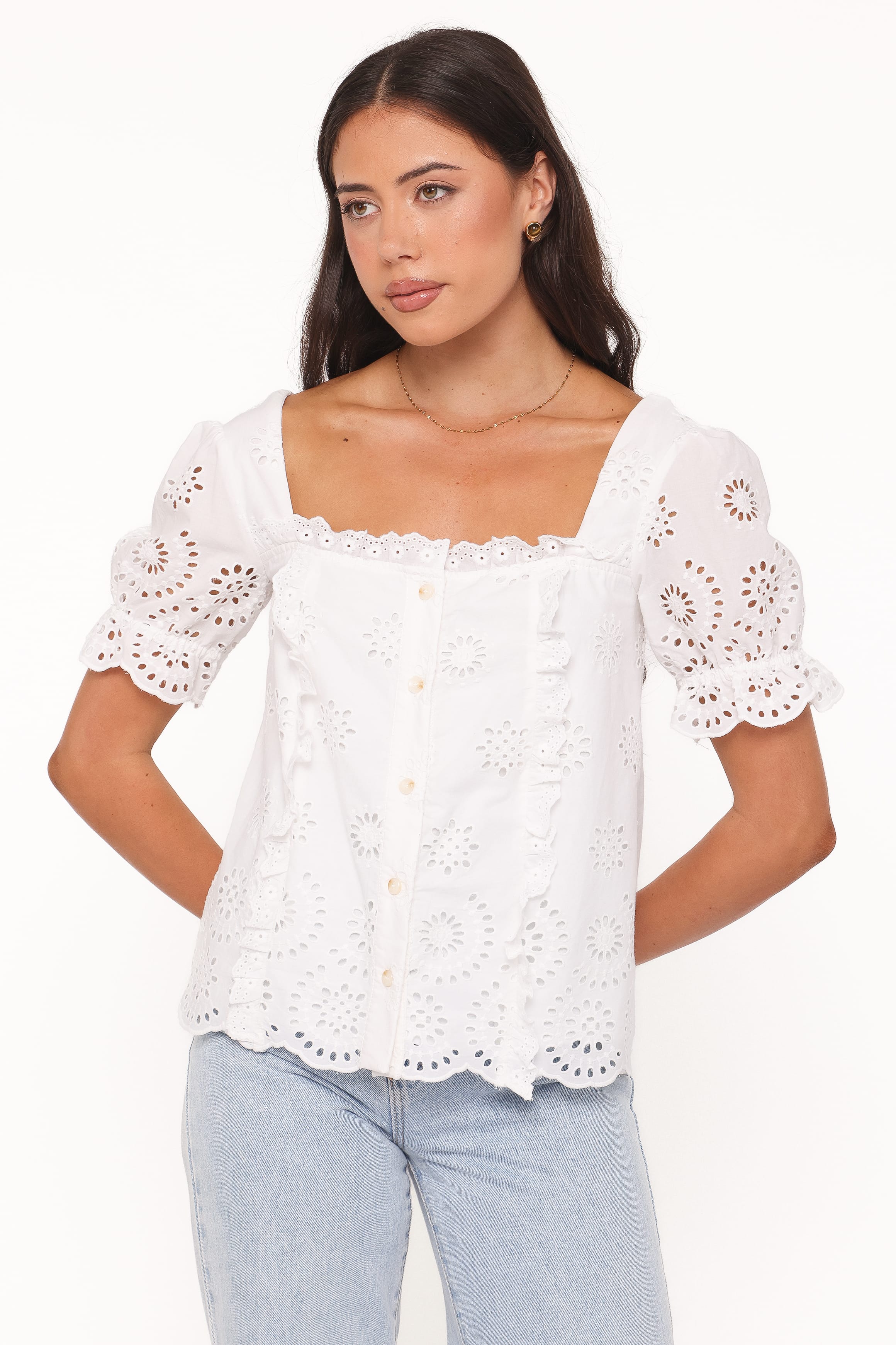 Kairi Eyelet Top - White Broderie