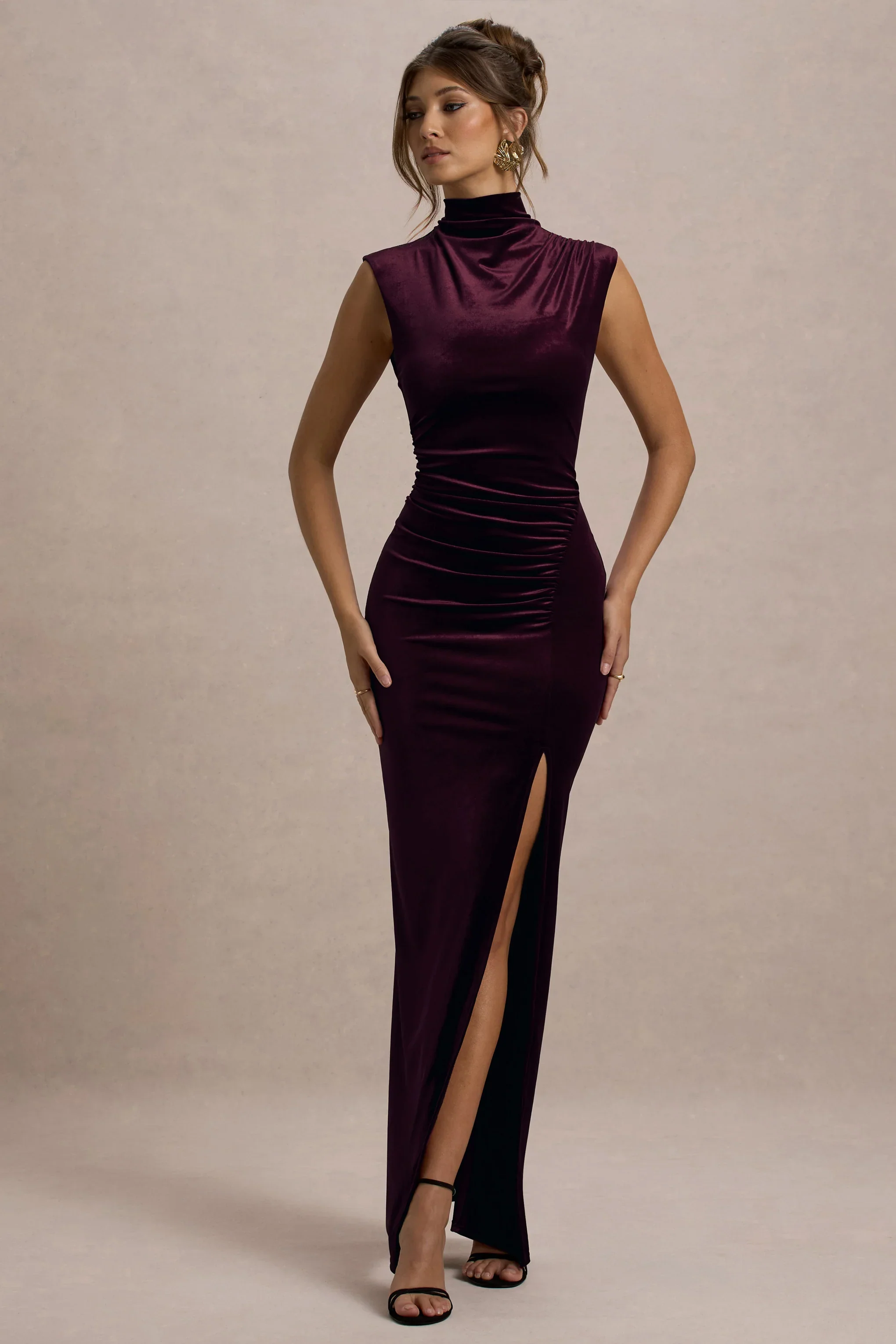 Abilene | Port Velvet High-Neck Split Maxi Dress