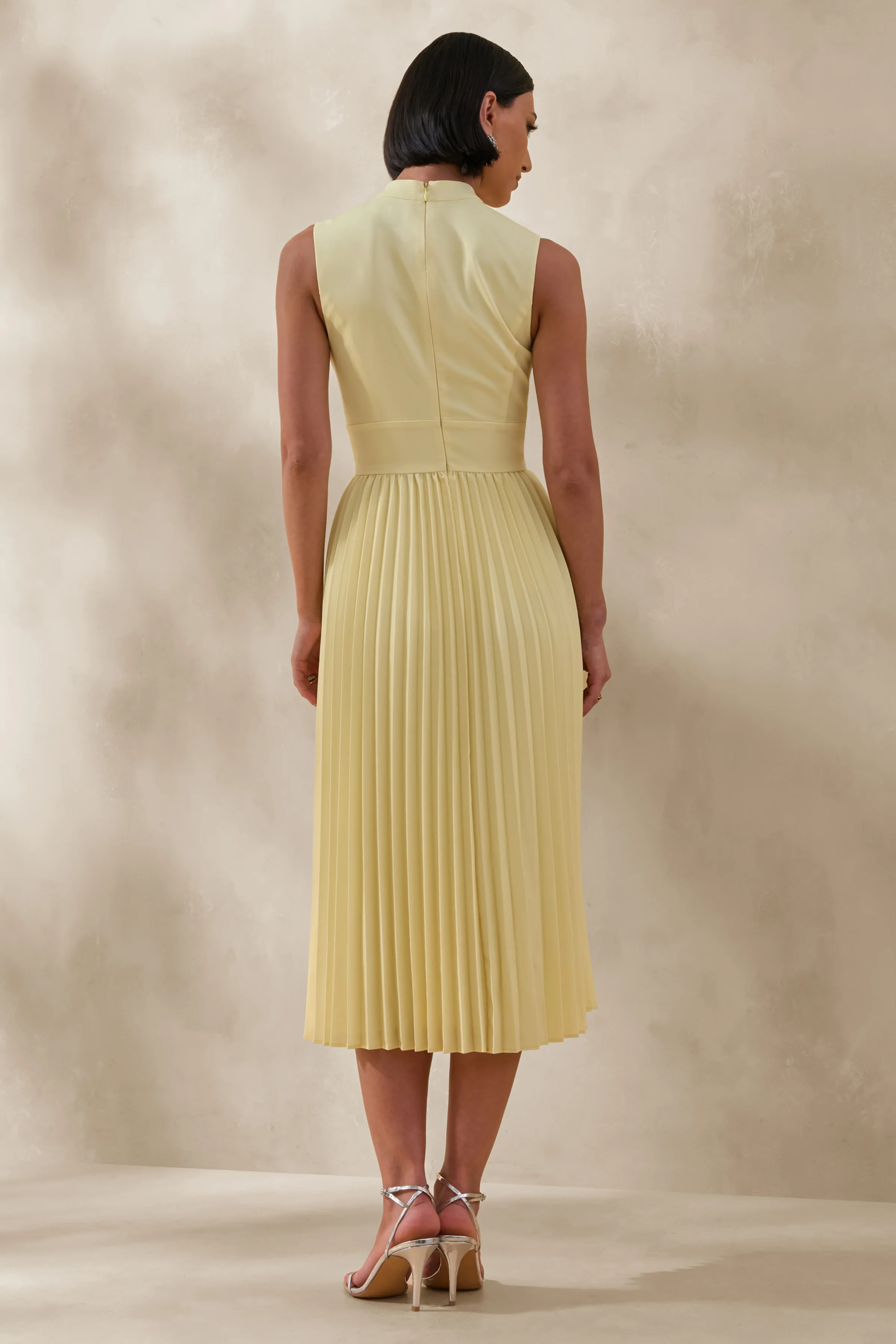 Avalon | Lemon Midi Dress With Pleated Skirt And Bow-Detail