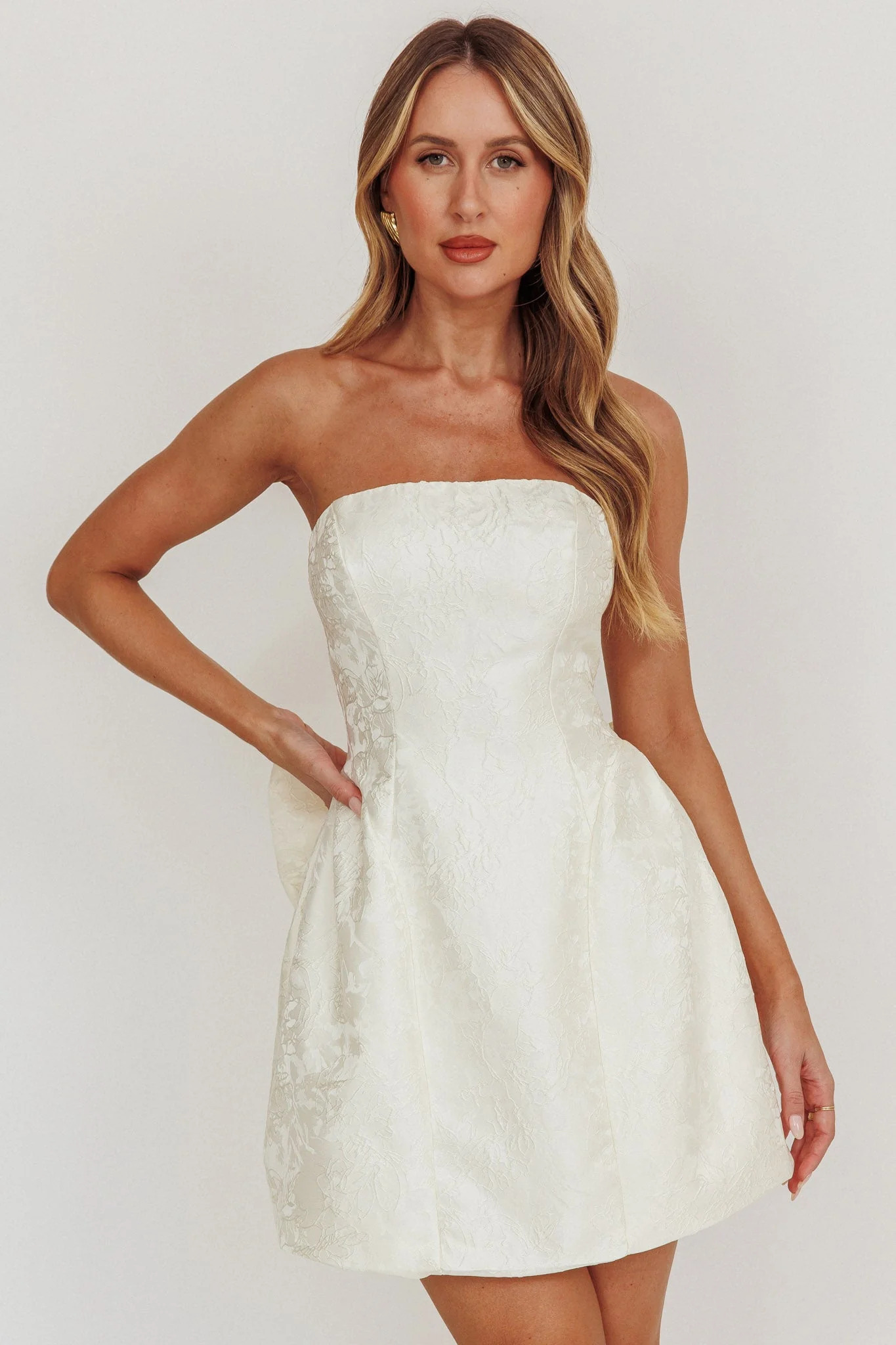 Melty Kisses Bow Mini Dress Cream - luluinthesky