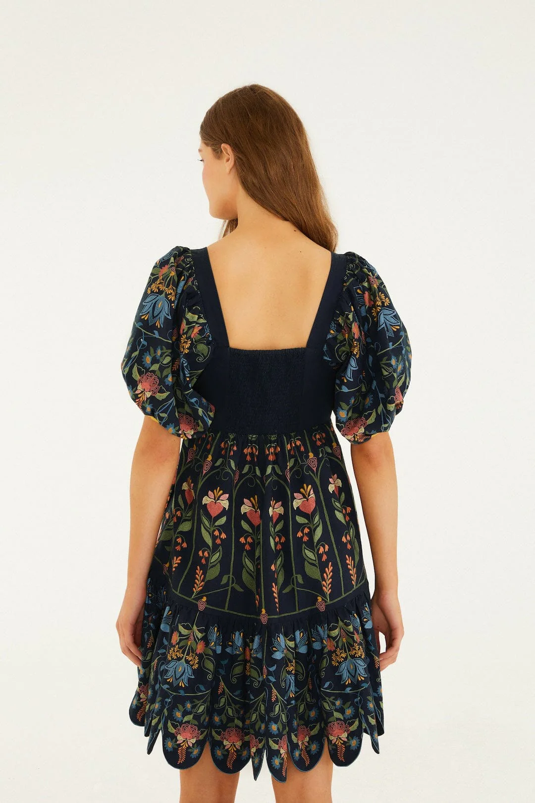 Navy Blue Stitched Garden Organic Cotton Mini Dress