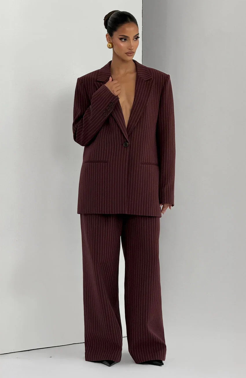 Reece Blazer - Burgundy Pinstripe - luluinthesky