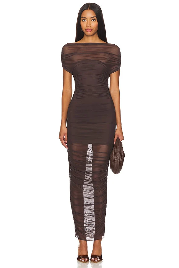 Noel Off Shoulder Mesh Midi Dress