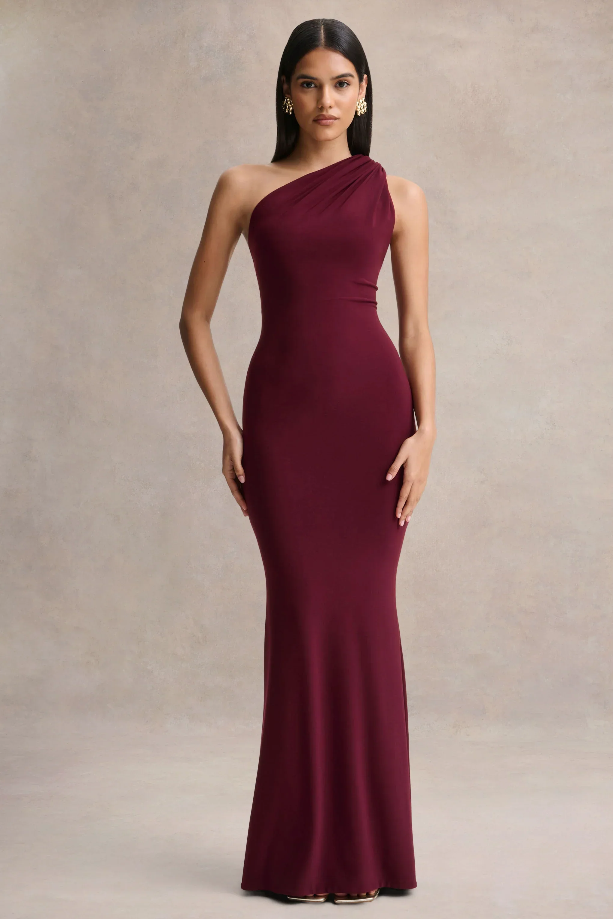 Ottilie | Burgundy Asymmetric-Neck Maxi Dress