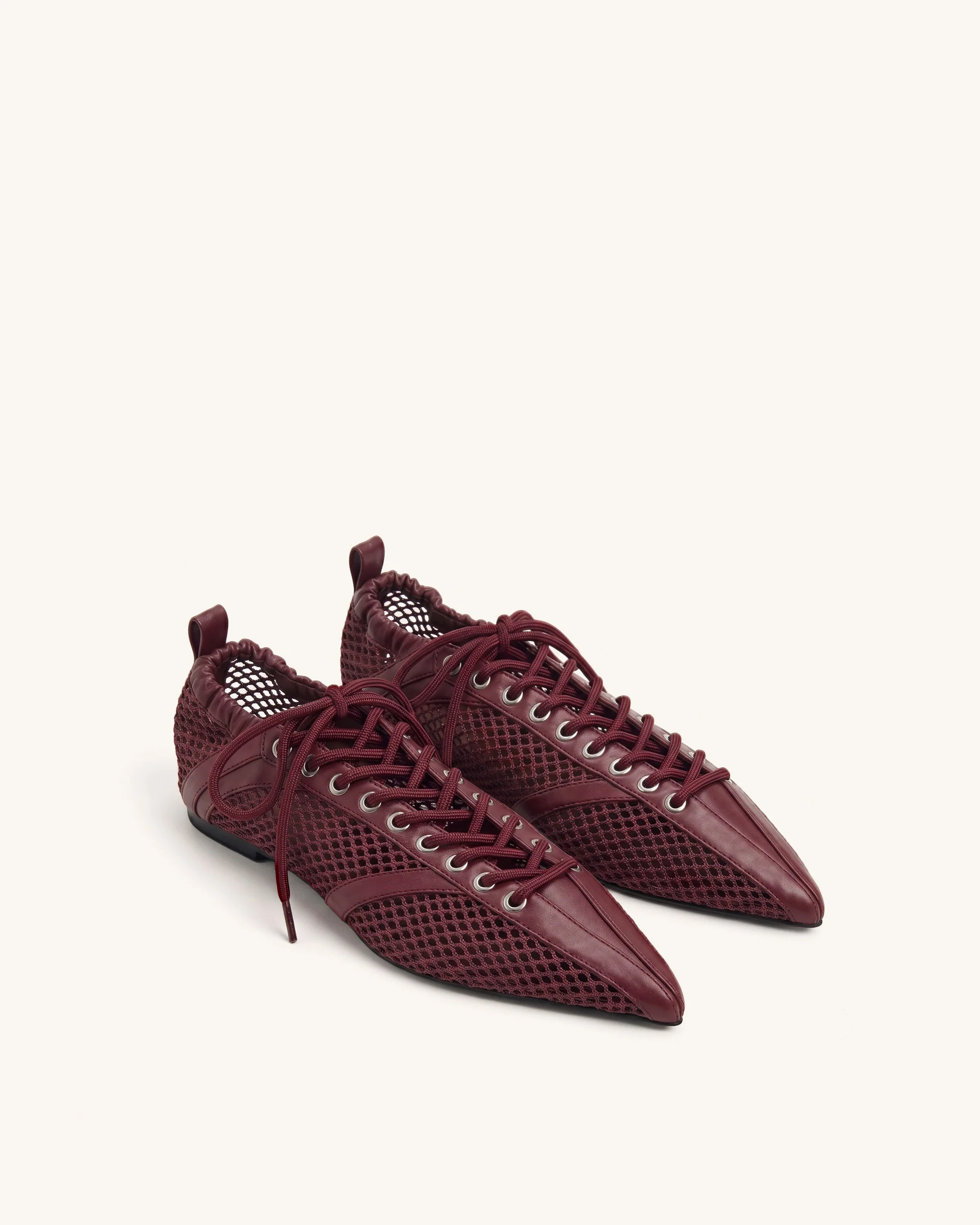Ava Lace-Up Mesh Flats - Burgundy