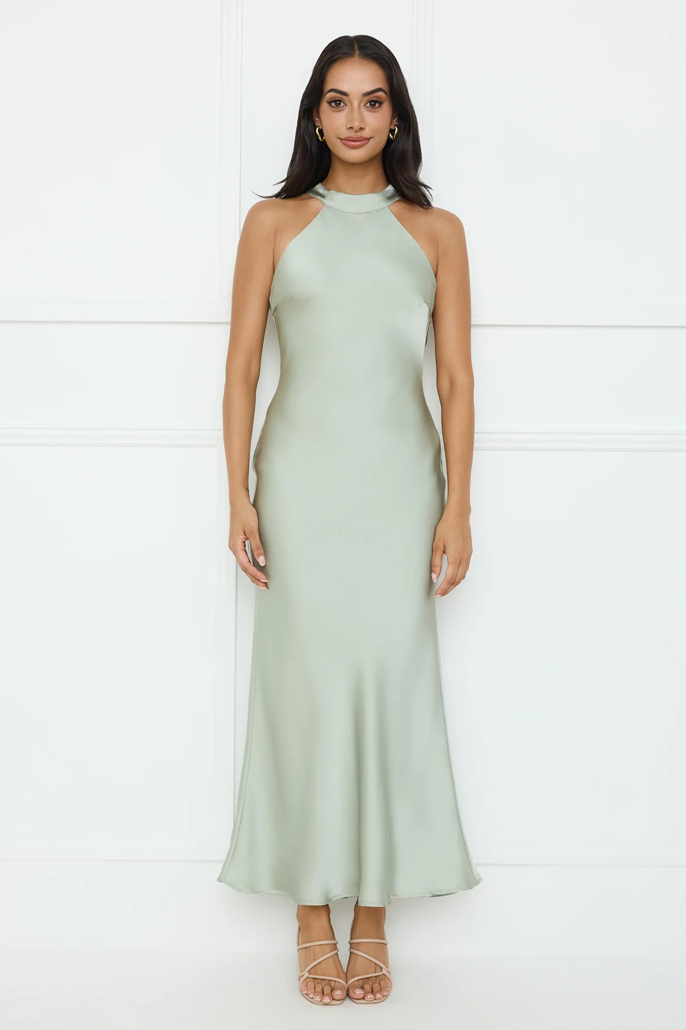 Icon Status Satin Maxi Dress Sage