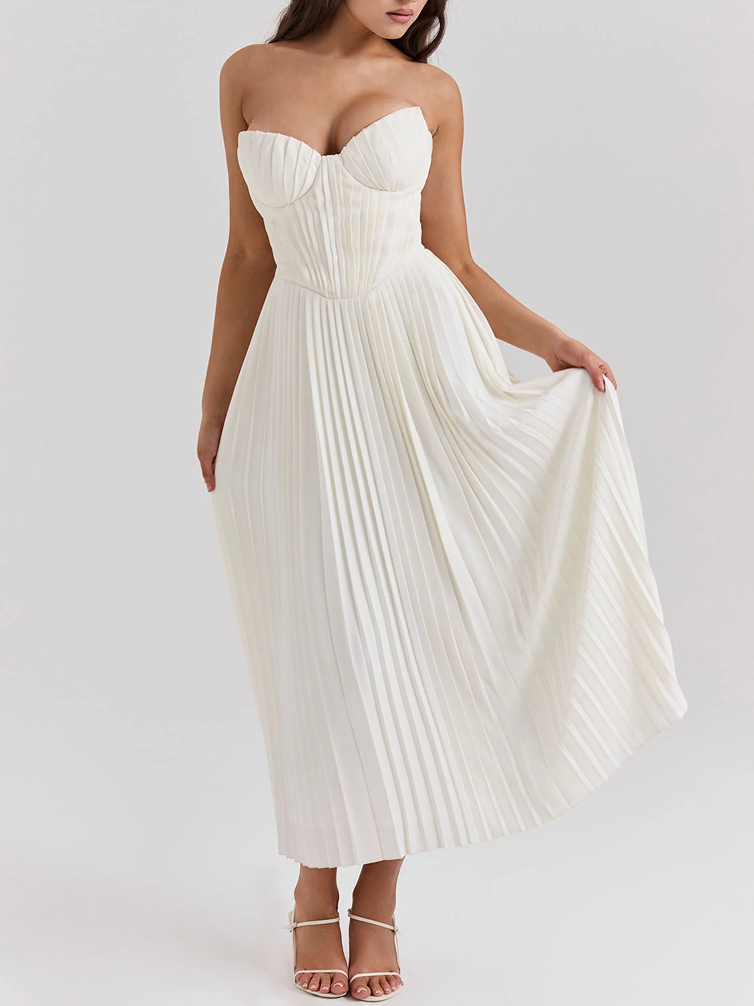 Pleated Strapless Sky Blue Maxi Dress