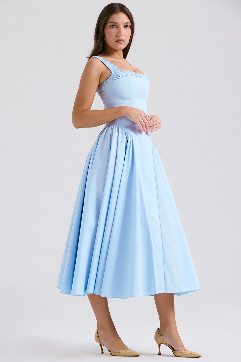 italian azure cotton midi sundress