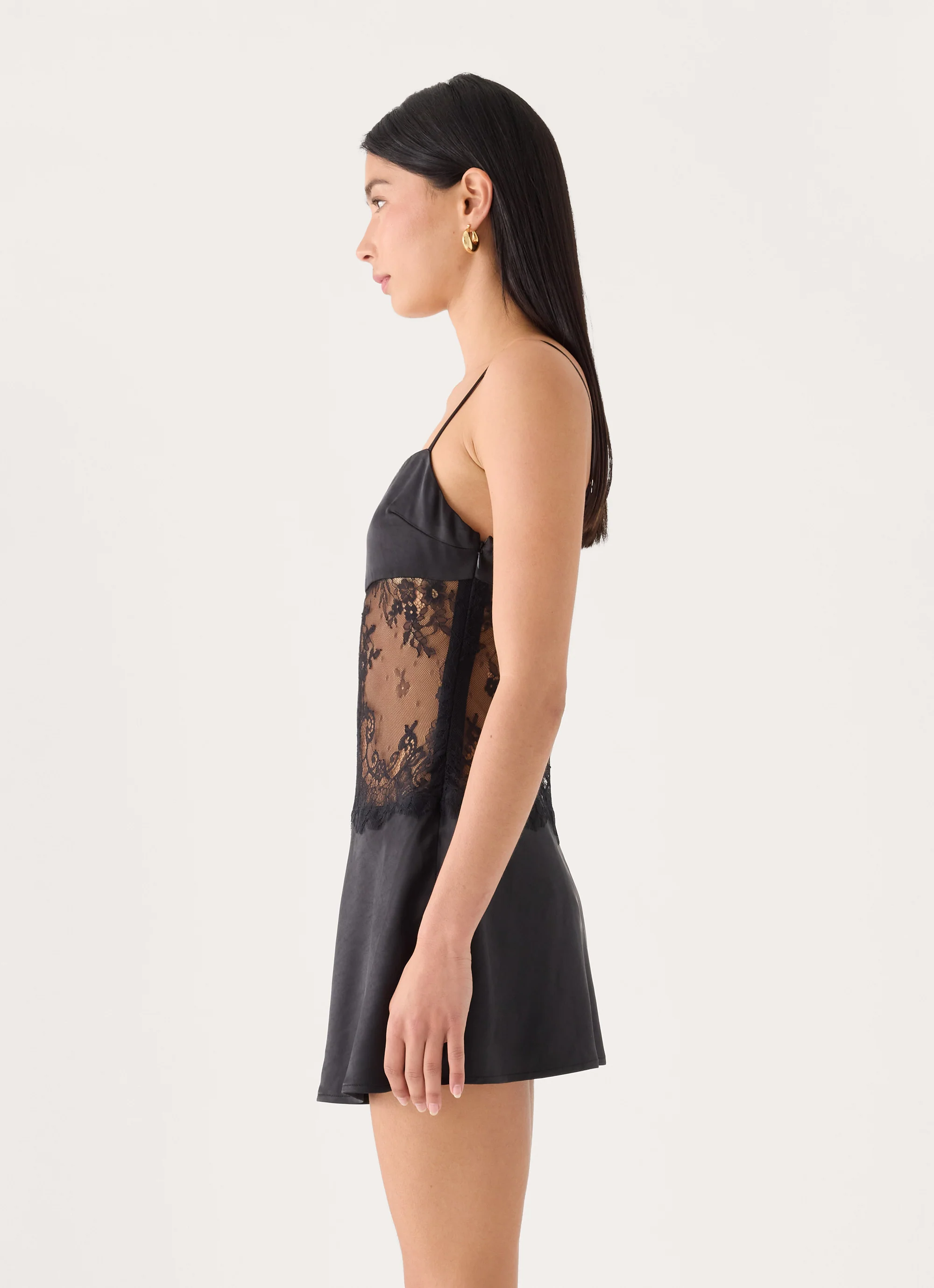 Eunia Lace Spliced Mini Dress - Black - FASHION NOB