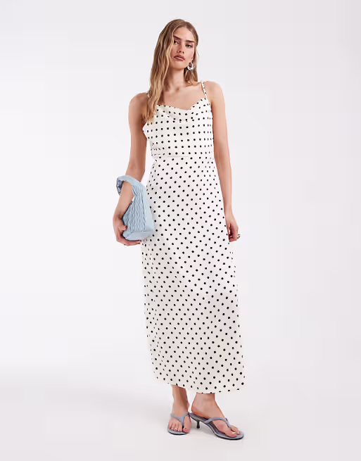 ONLY satin maxi dress in white polka dot