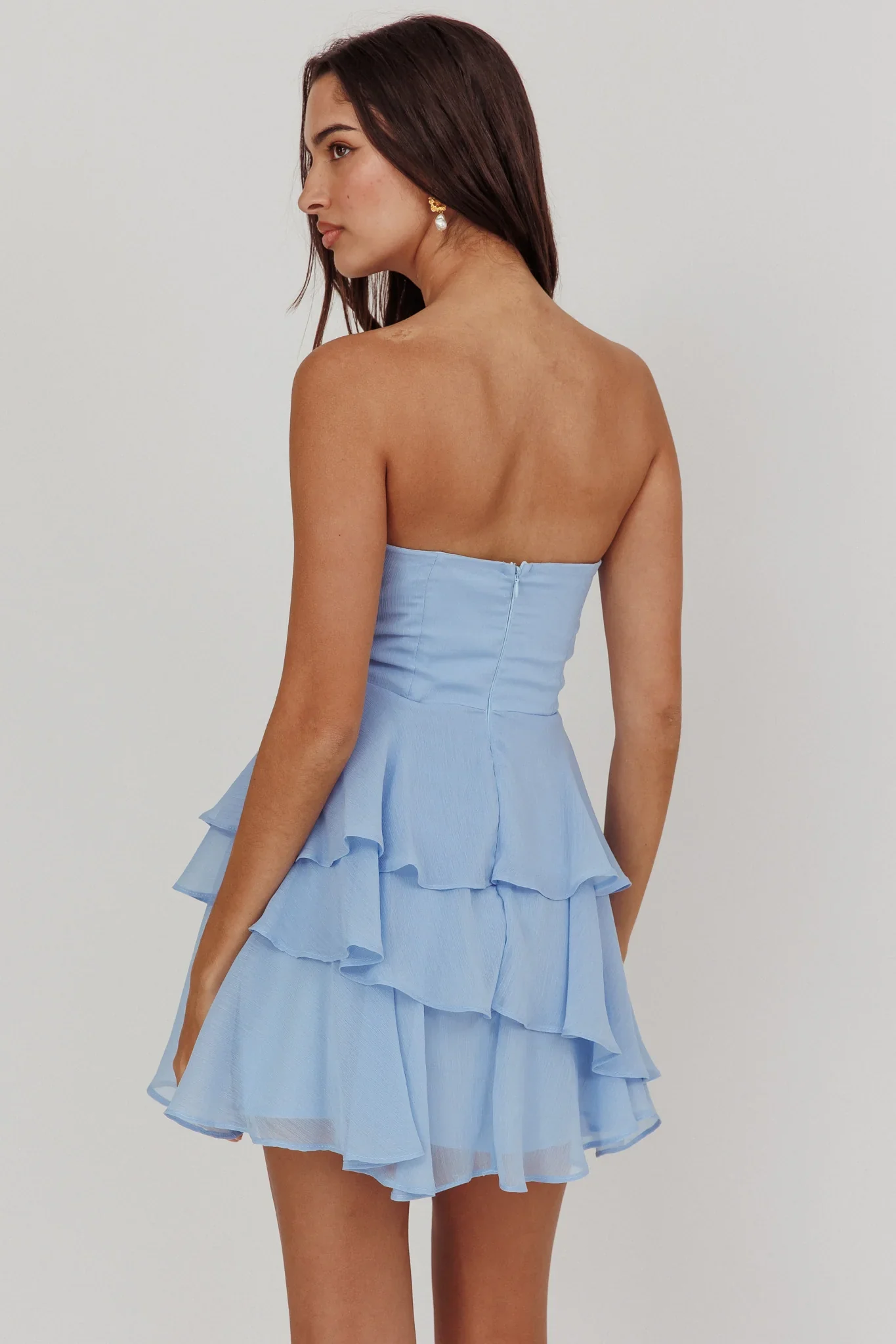 Veda Strapless Ruffle Mini Dress Blue