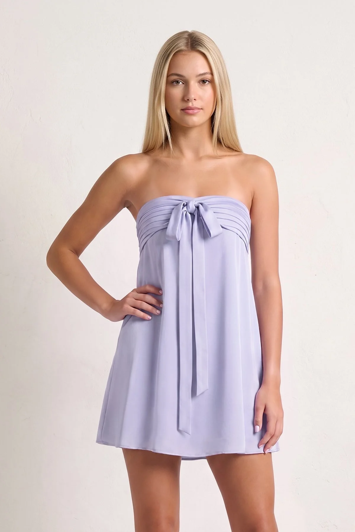 Sky Blue Strapless A-Line Satin Homecoming Dress with Ribbon