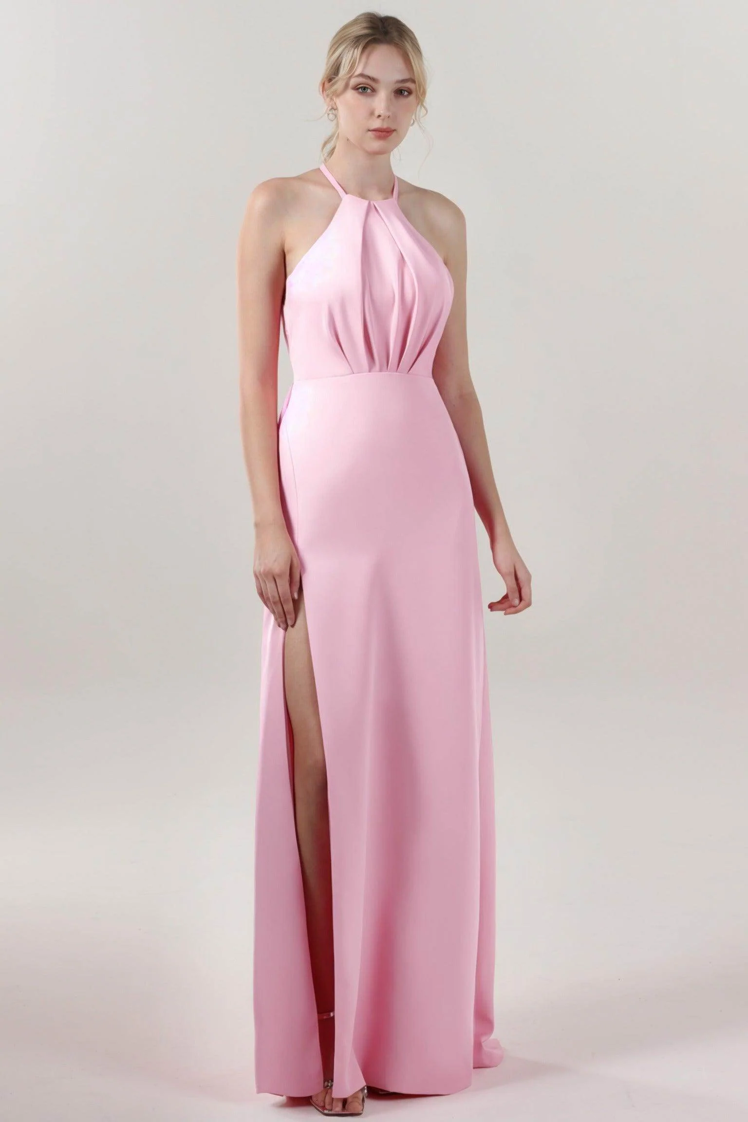 Sheath-Column Maxi Stretch Crepe Bridesmaid Dress CS0597BM