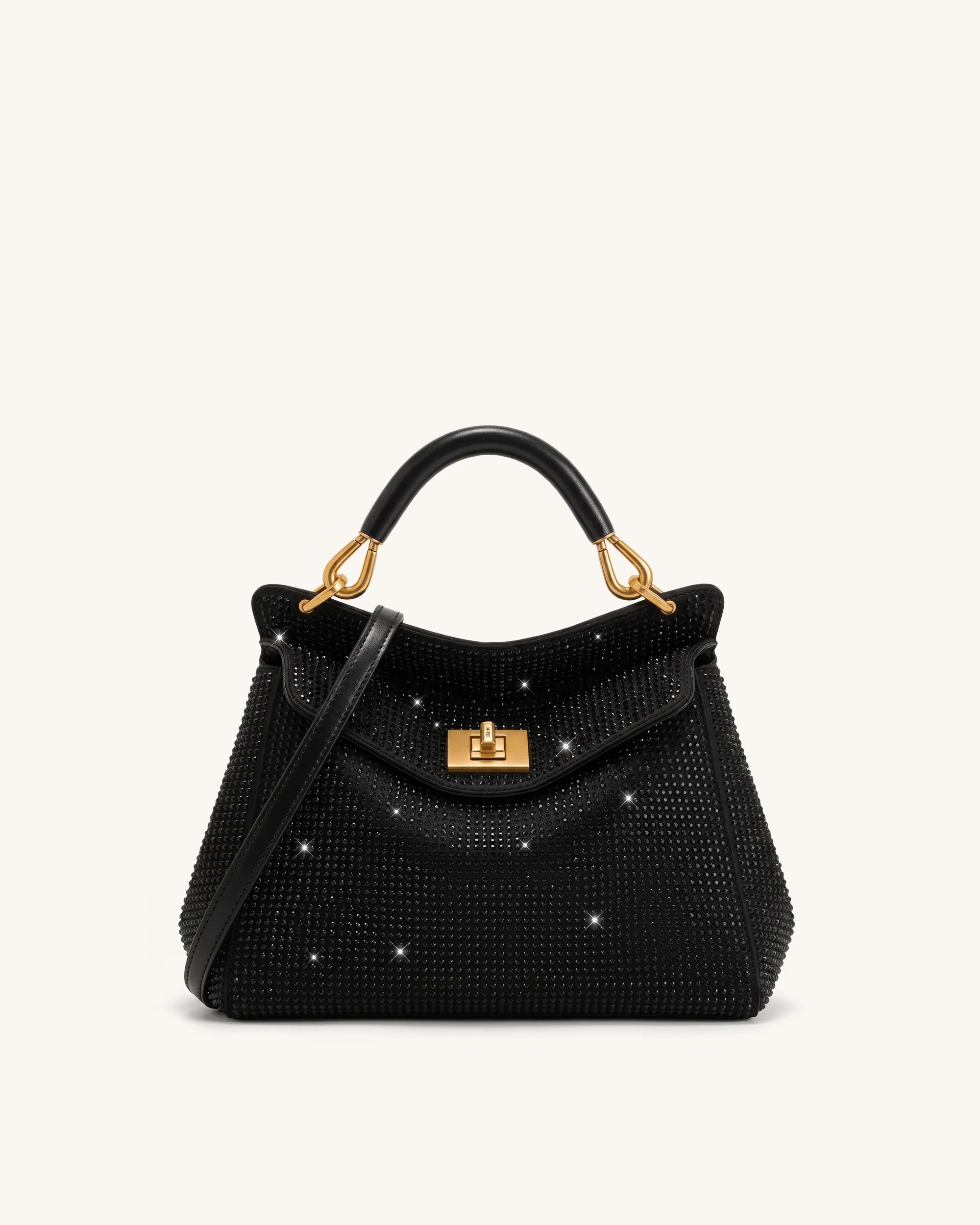 Lucia Classic Artificial Crystal Top Handle Bag - Black
