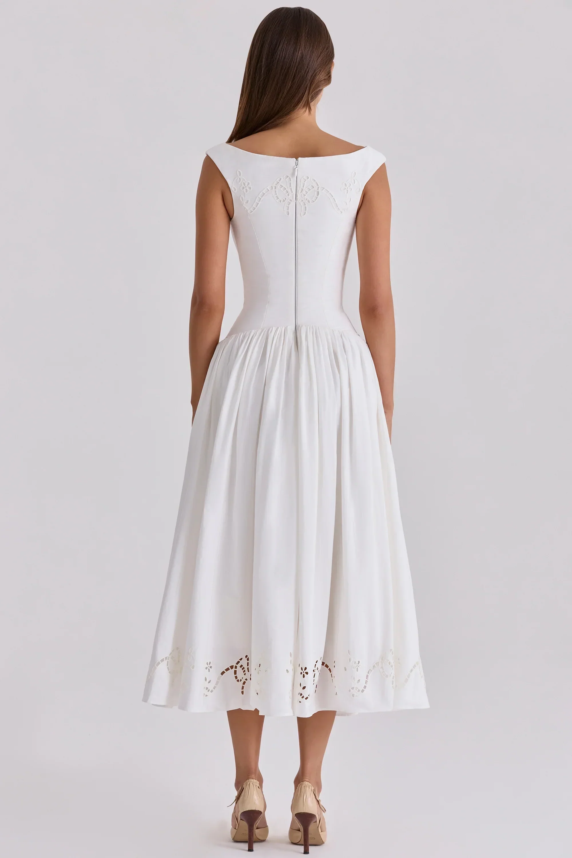 white cotton broderie anglaise boat neck maxi dress - luluinthesky