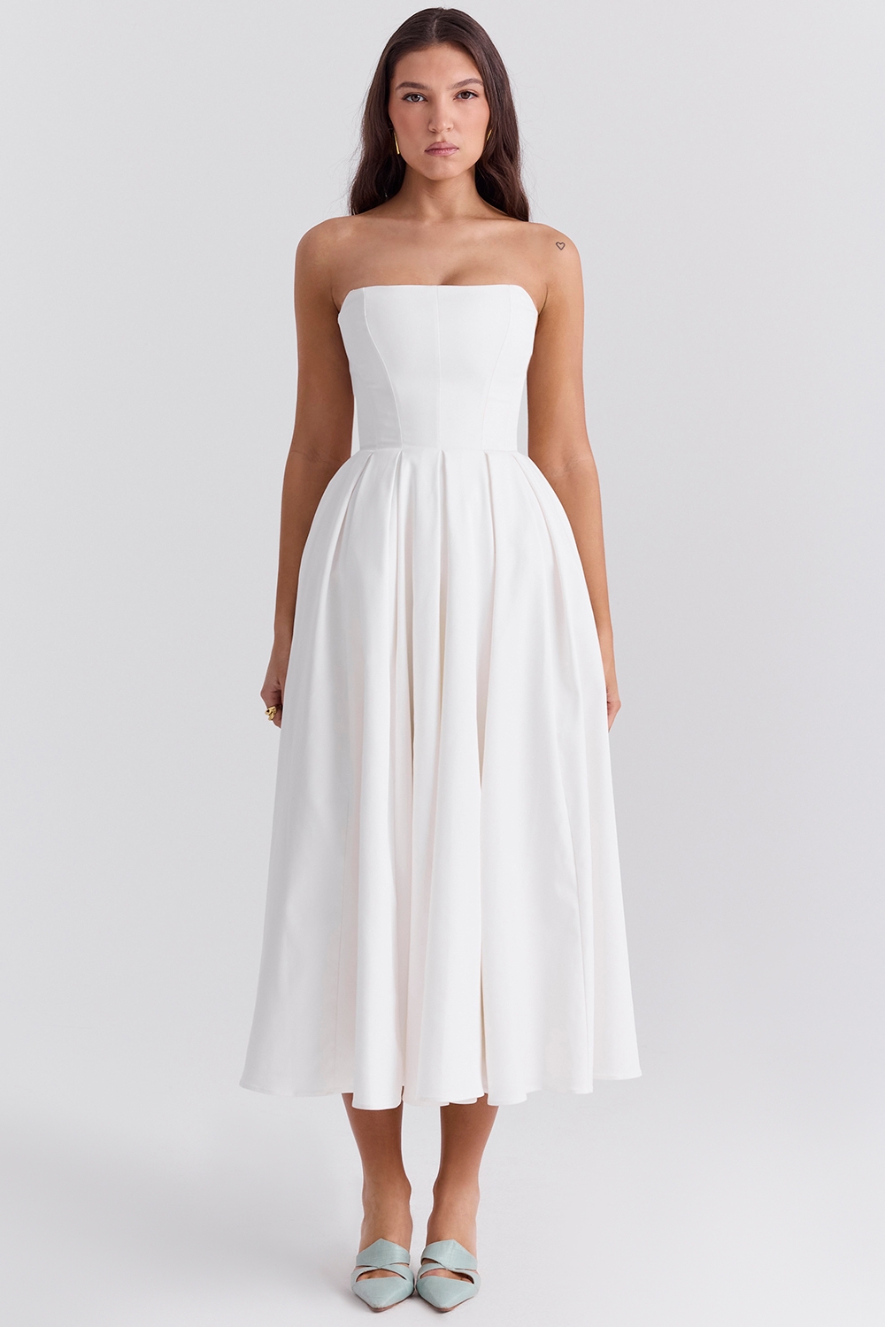 White Strapless Midi Sundress