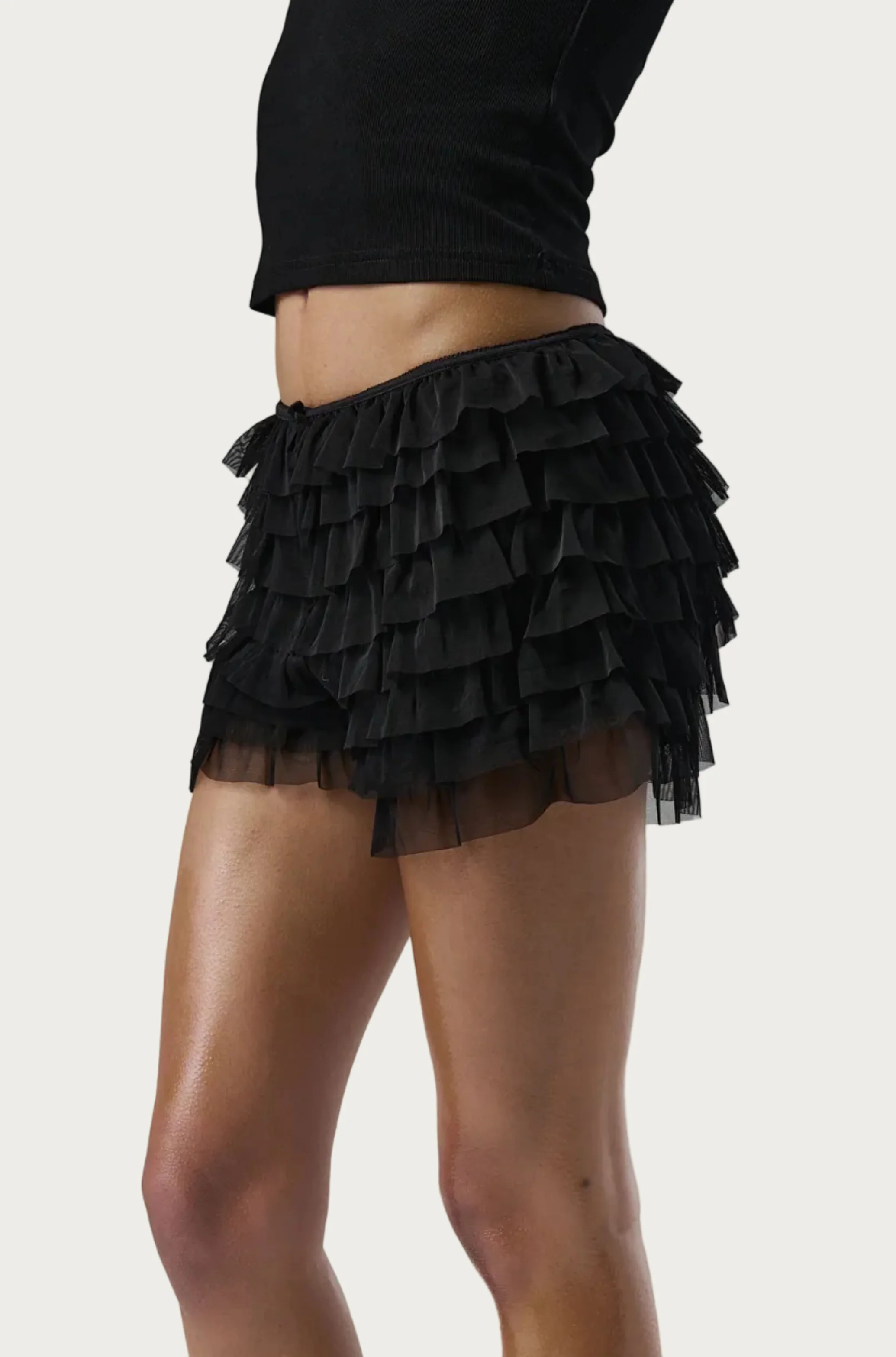 Dilly Frill Mini Shorts in Black