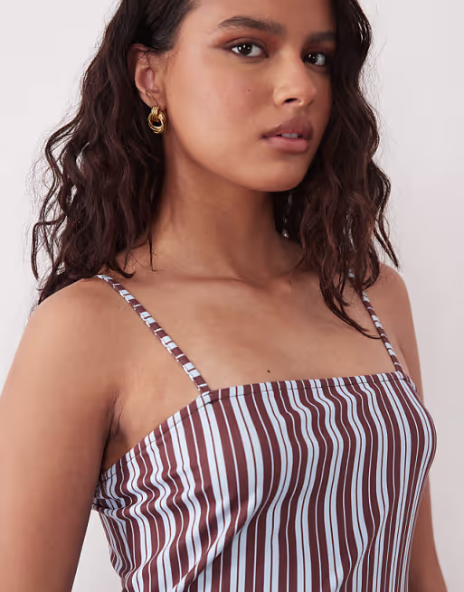 cami square neck with side split maxi dress in striped print