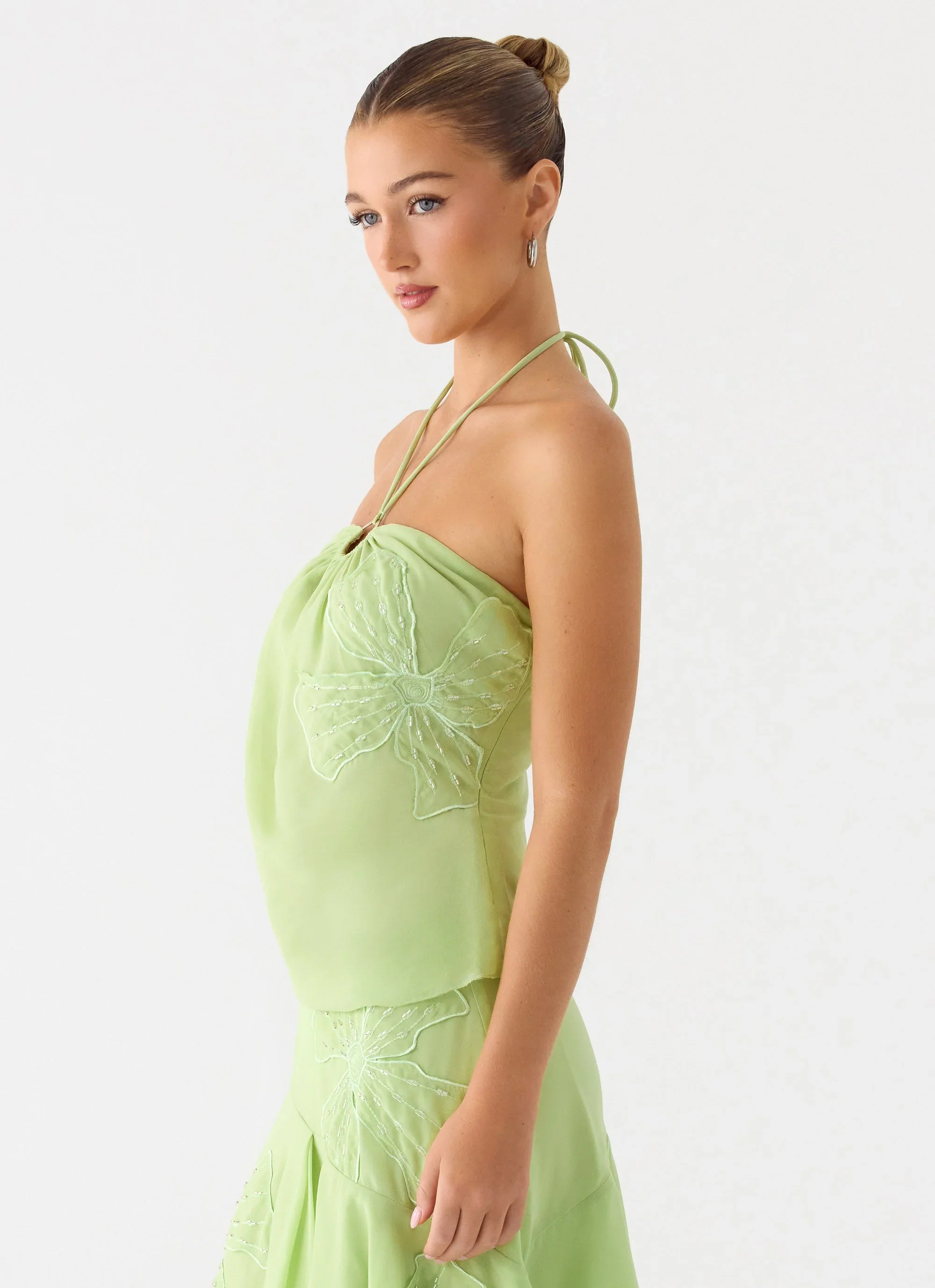 Teneika Beaded Flower Top - Lime