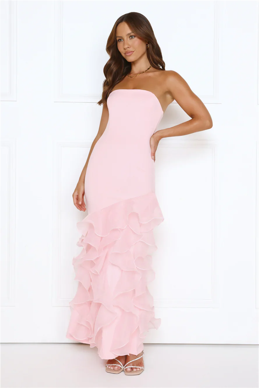 Lullaby Glow Strapless Maxi Dress Pink - luluinthesky