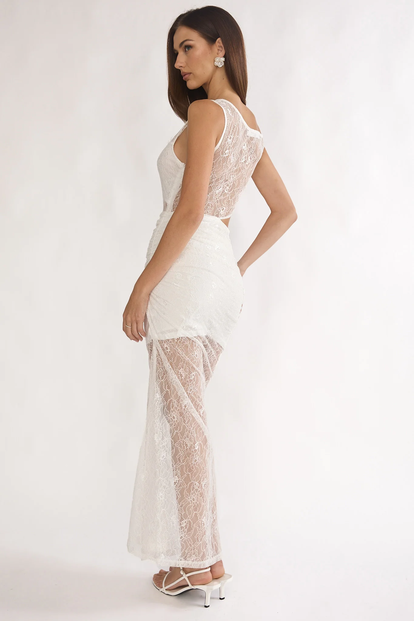 Havira Lace Overlay Cut-Out Maxi Dress White