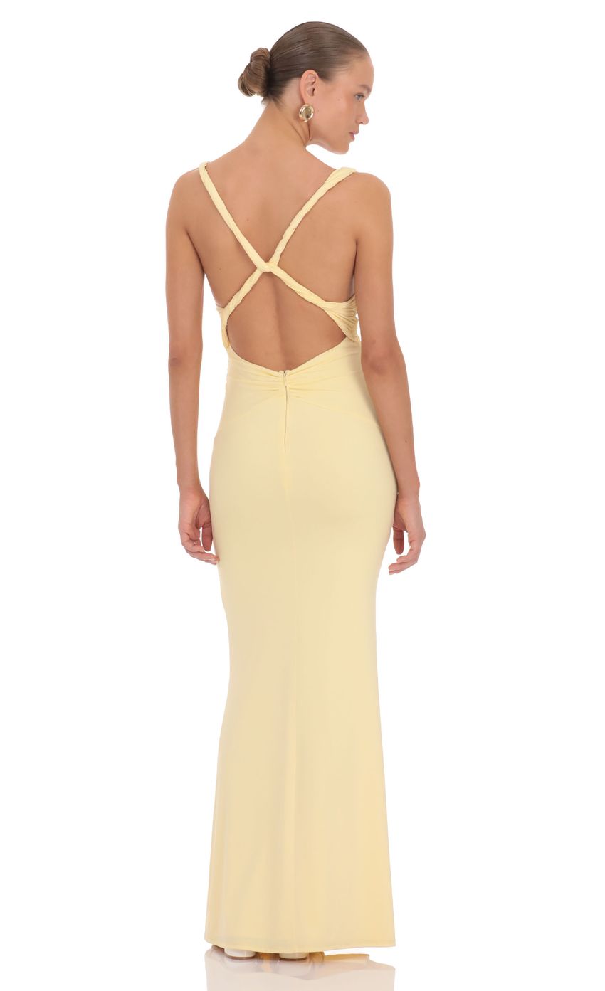 Twist Front Plunge Maxi Dress in Butter Yellow