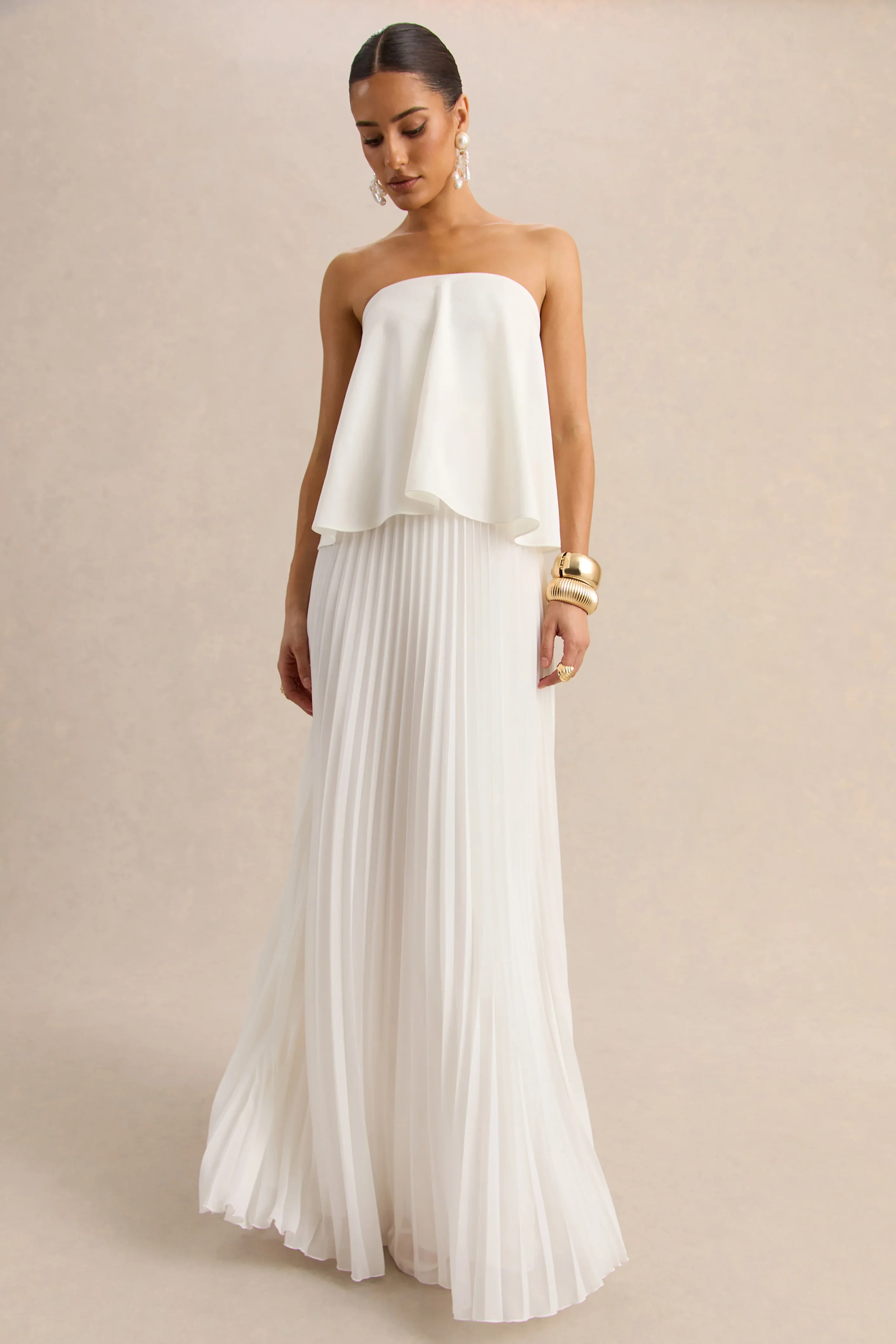 Saralyn White Bandeau Maxi Dress With Pleated Skirt - luluinthesky