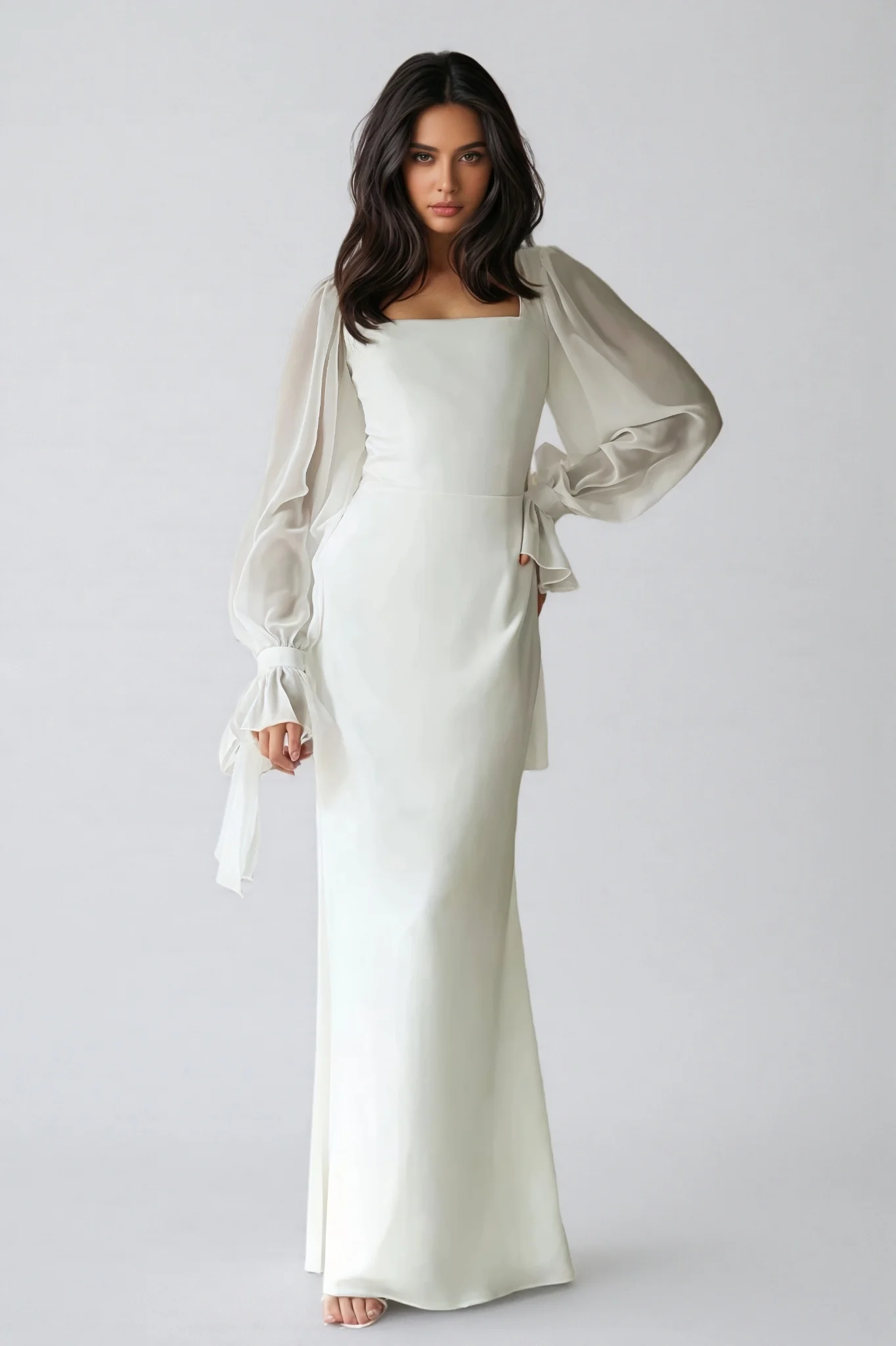 Dlasa Square Neck Lantern Sleeve Midi Dress