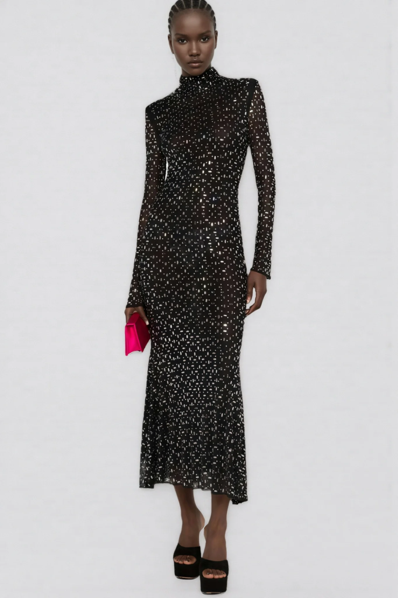 Roisea Long Sleeve Rhinestone Maxi Dress