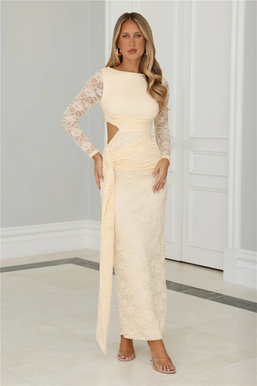 Soft But Statement Lace Long Sleeve Maxi Dress Butter