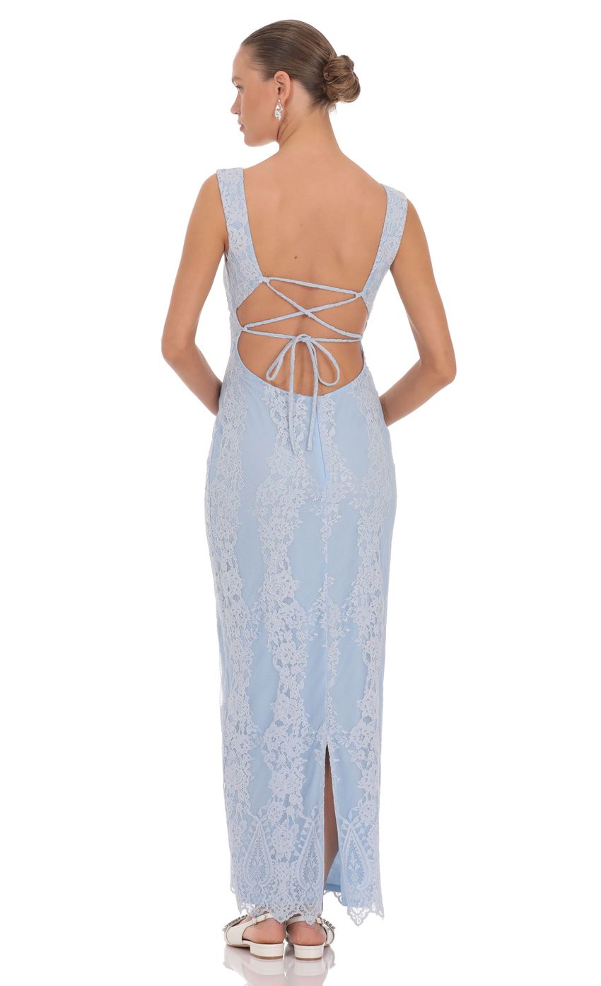 Corset Back Lace Maxi Dress in Light Blue