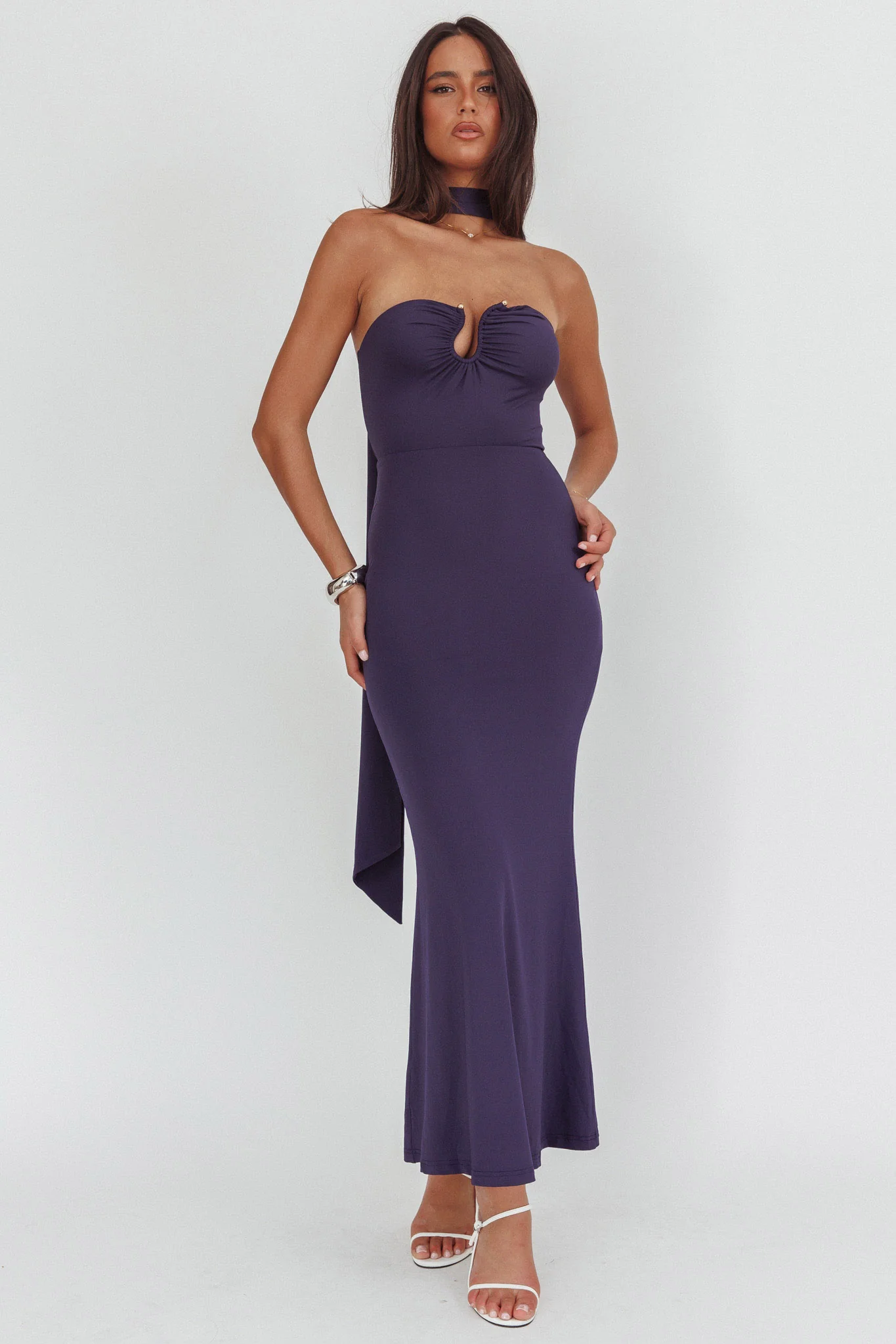 Raeva Strapless Scarf Maxi Dress Navy - luluinthesky
