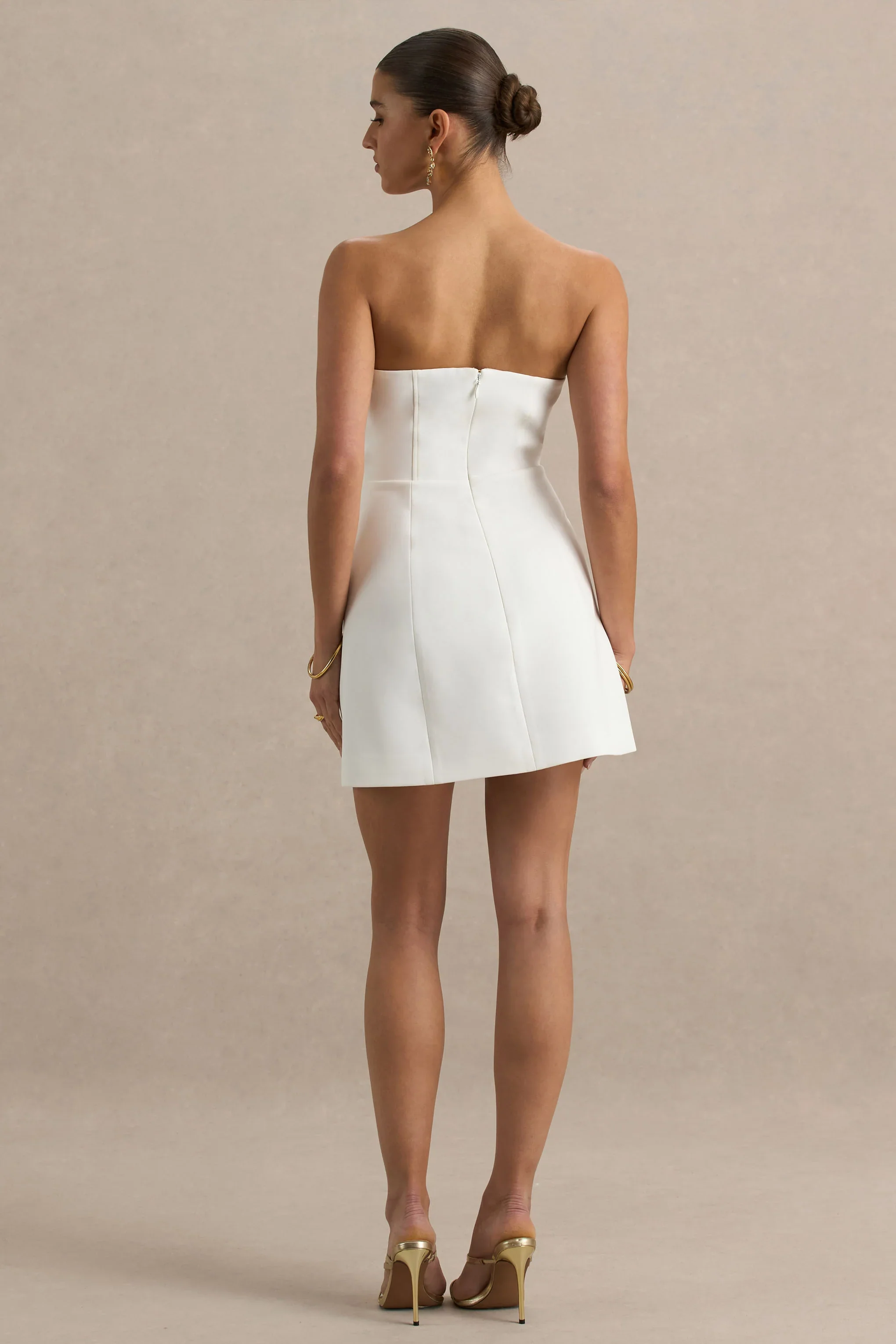 Daffodil | White Bandeau Mini Dress With Large Floral Corsage