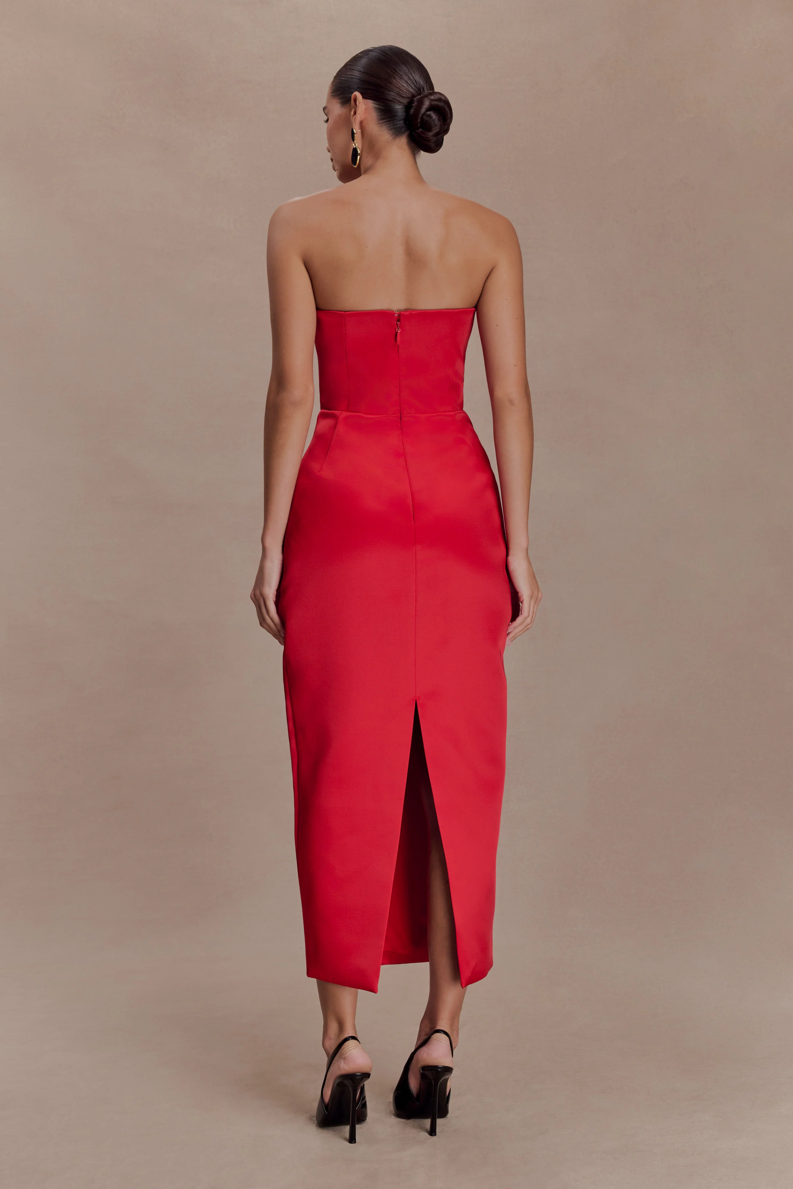 Ophelia Peplum Satin Maxi Dress - Red