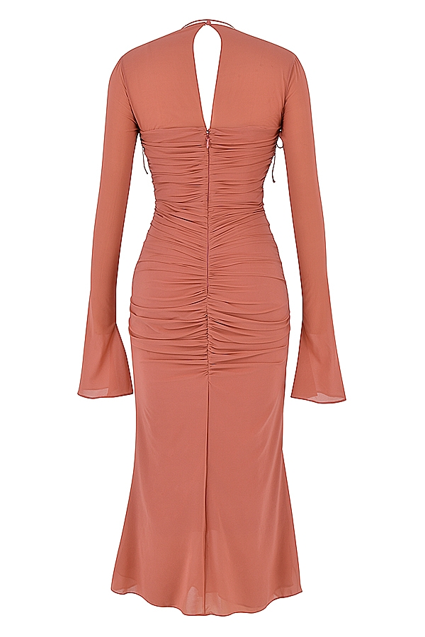 Rose Real Silk Ruffle Midi Dress