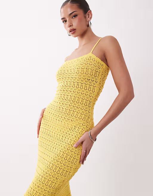 Gina Tricot strappy crochet summer maxi dress in yellow