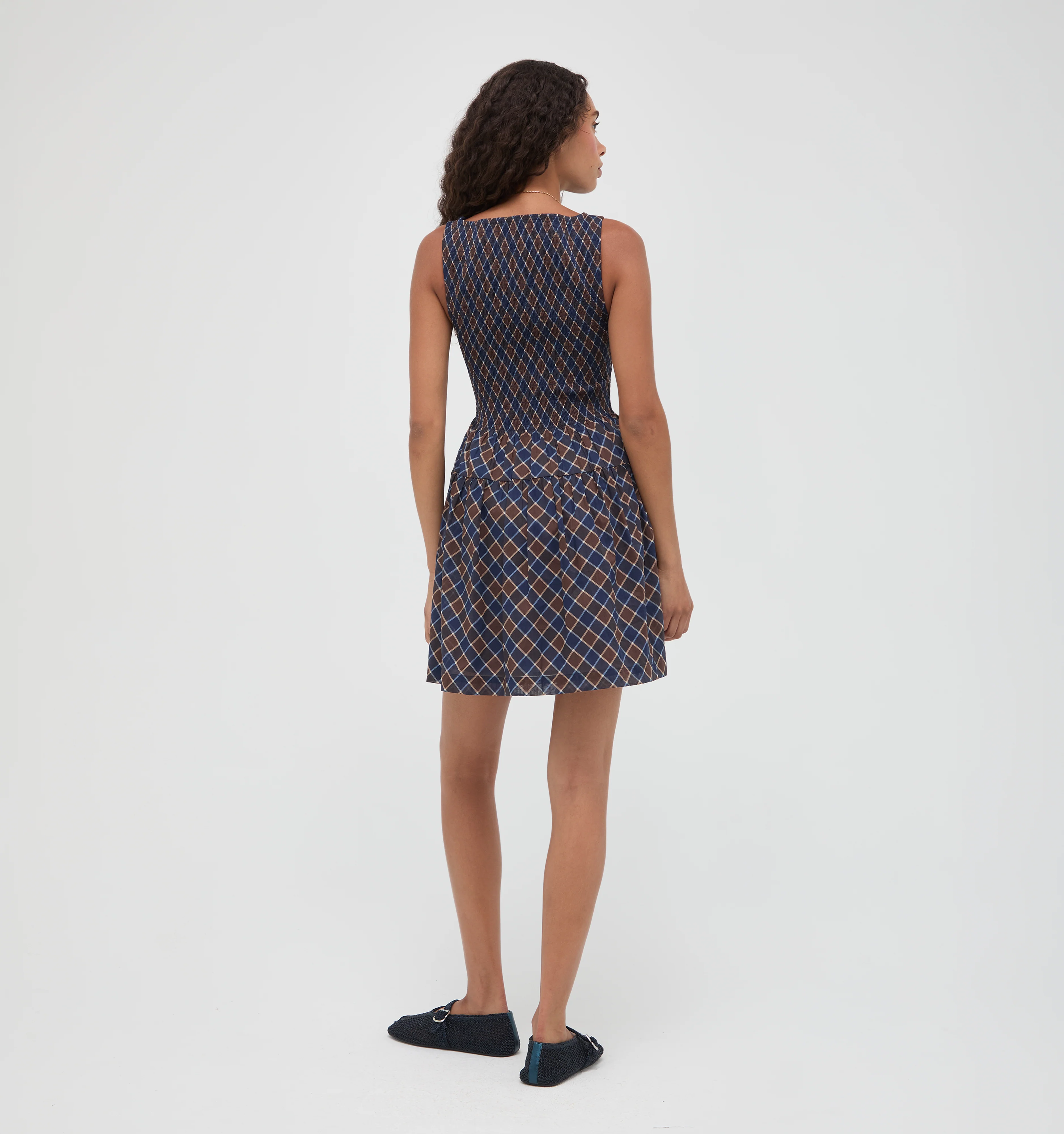 The Cosima Mini Nap Dress -  Wilshire Plaid Chocolate/Navy