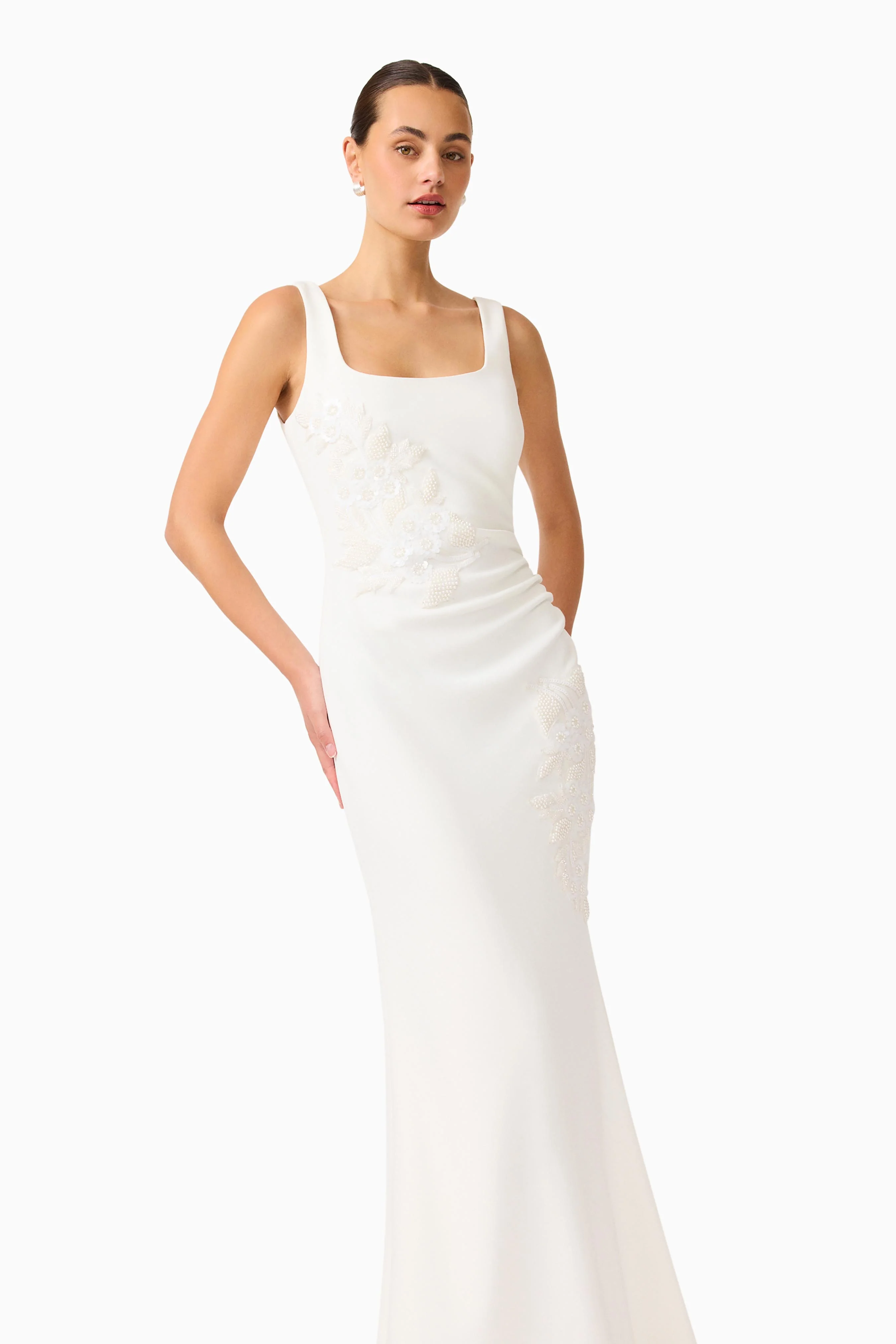 Odelia Beaded Maxi Dress in White