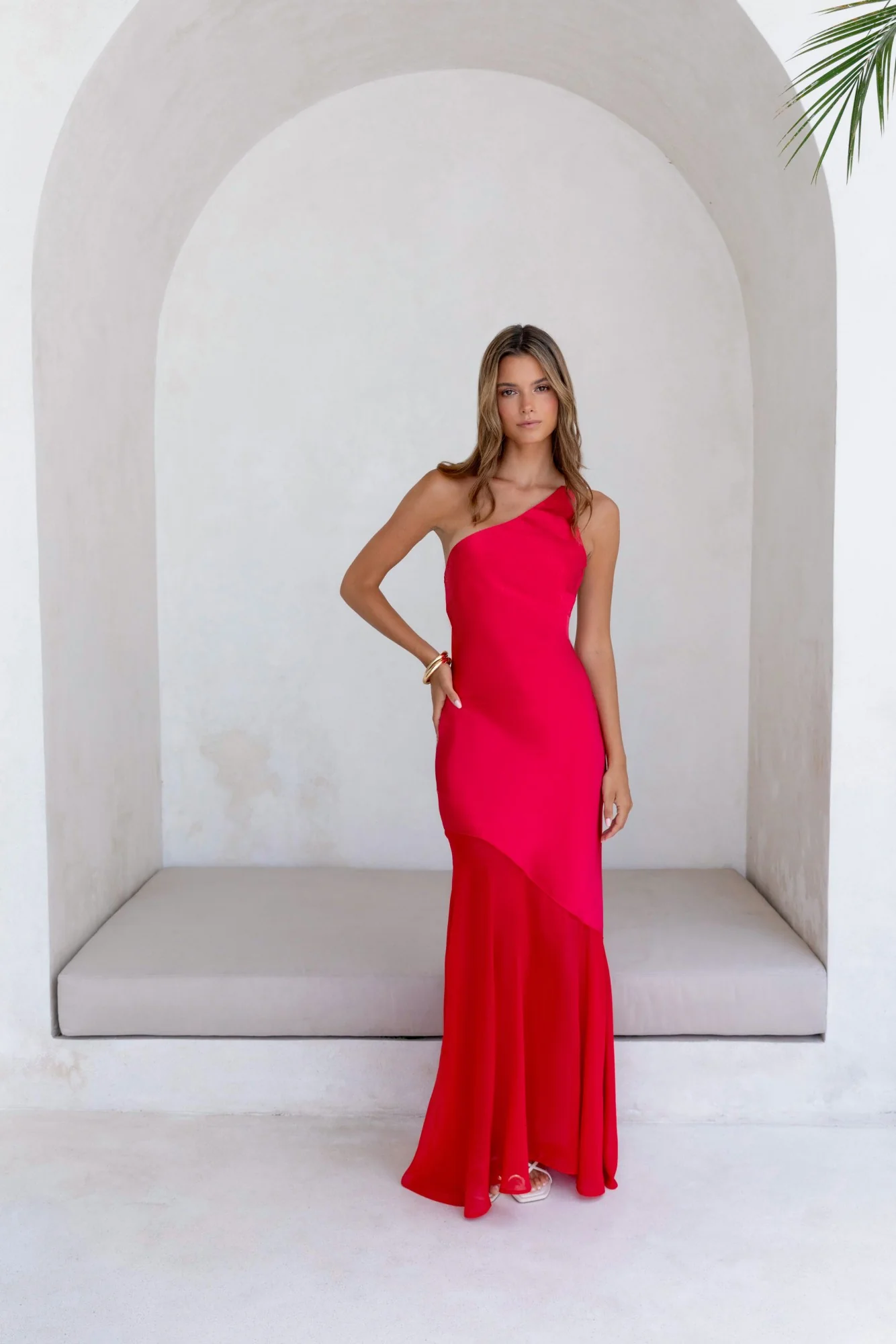 Chase The Thrill One Shoulder Satin Maxi Dress Red - luluinthesky