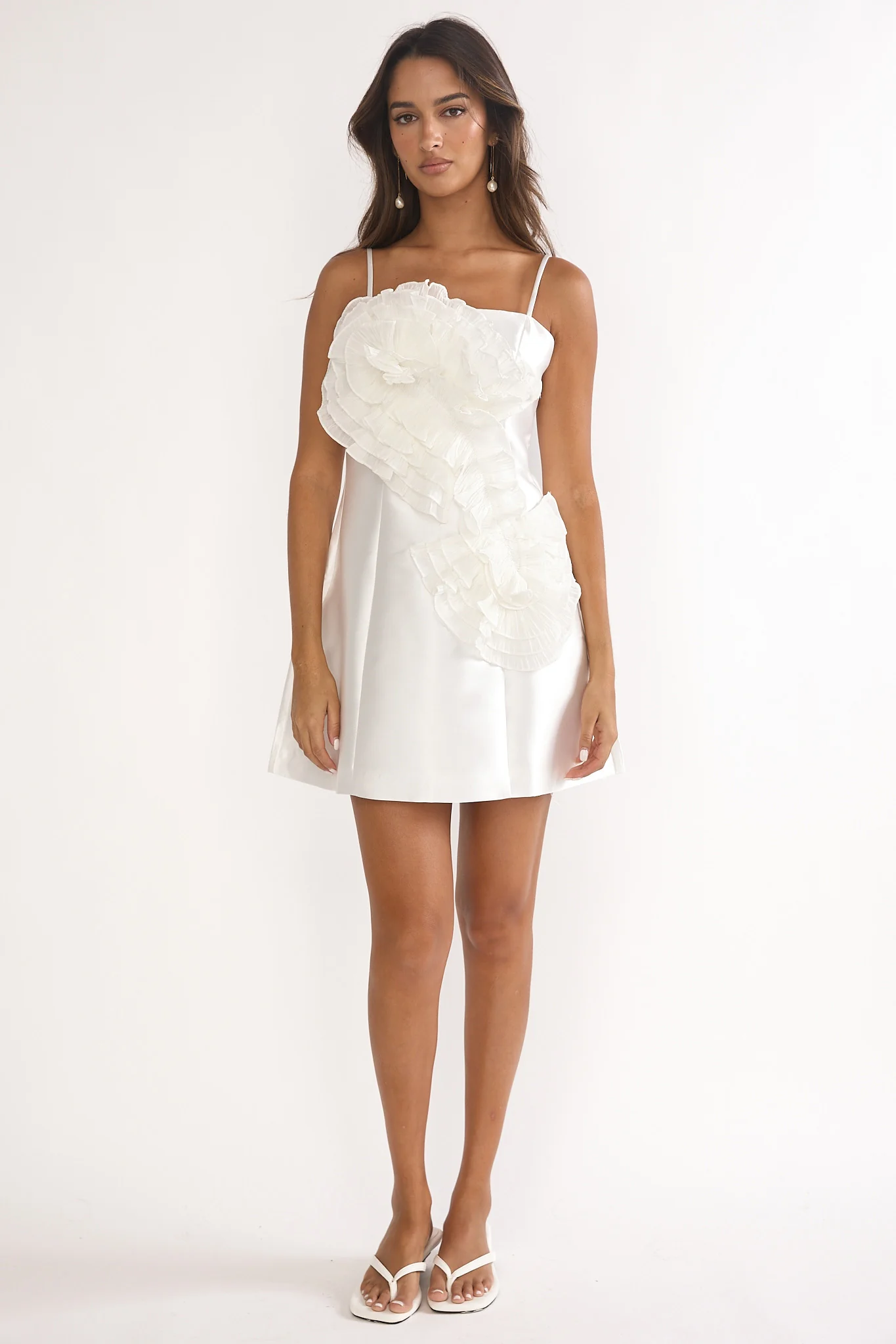 Cosmique 3D Ruffle Design Mini Dress White - luluinthesky