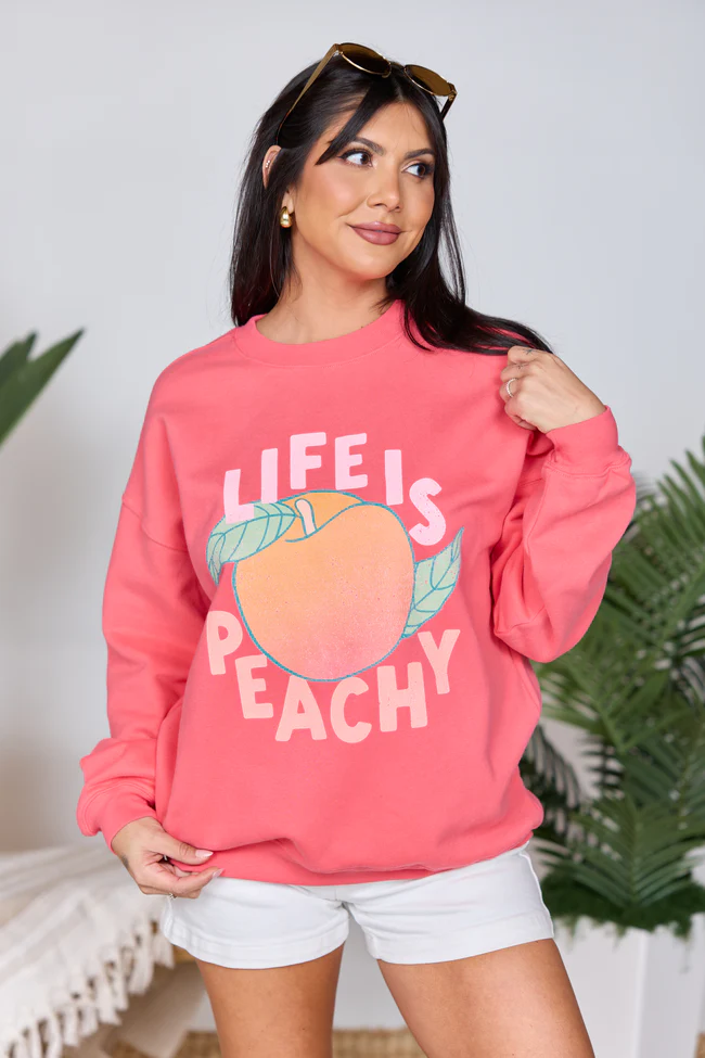 Life Is Peachy Light Red Graphic Sweatshirt